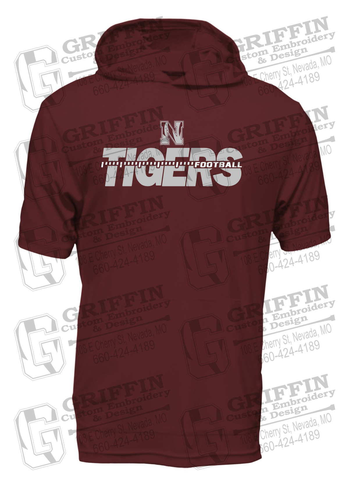 Dry-Fit Short Sleeve T-Shirt Hoodie - Football - Nevada Tigers 21-D
