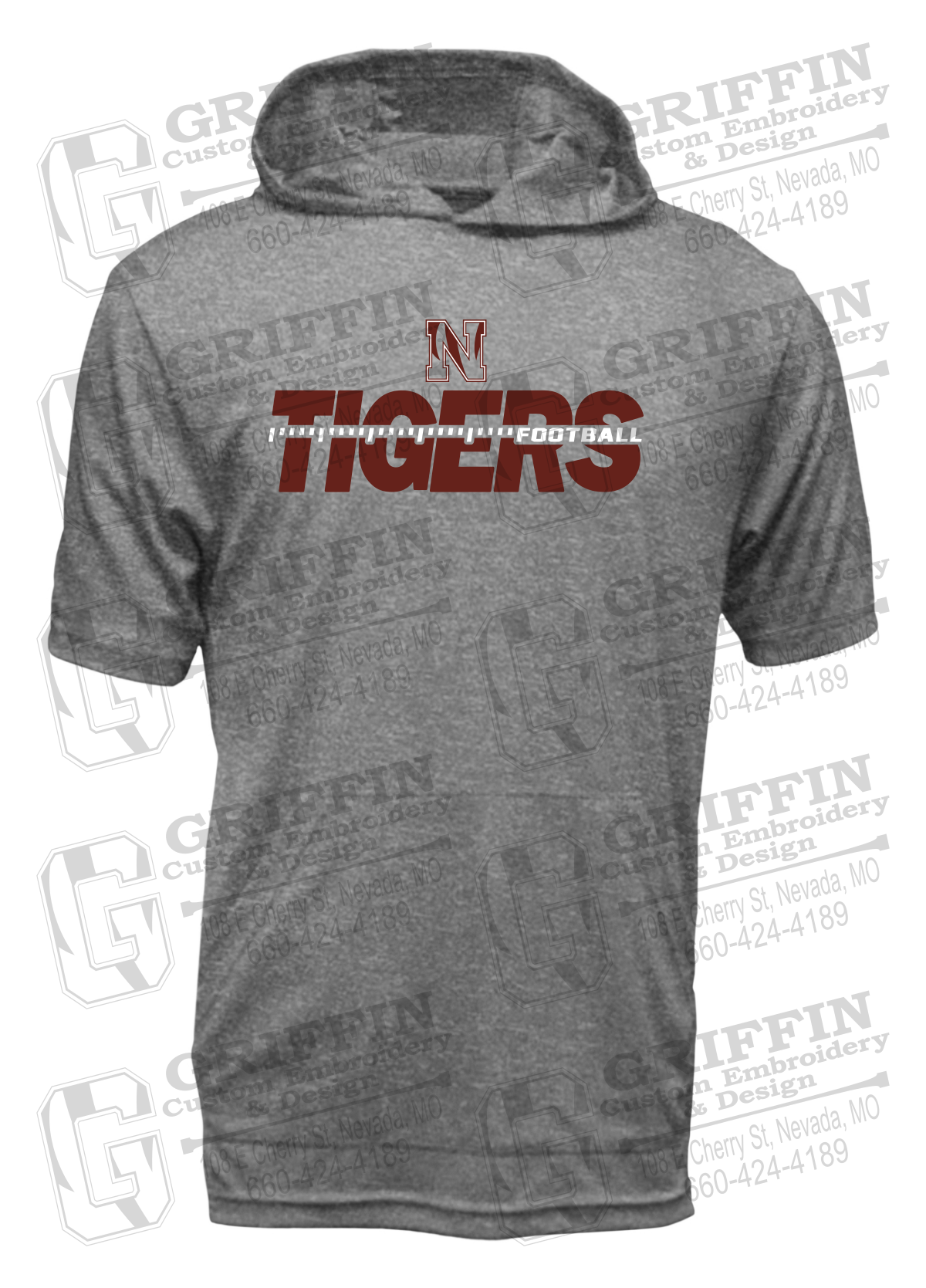 Dry-Fit Short Sleeve T-Shirt Hoodie - Football - Nevada Tigers 21-D