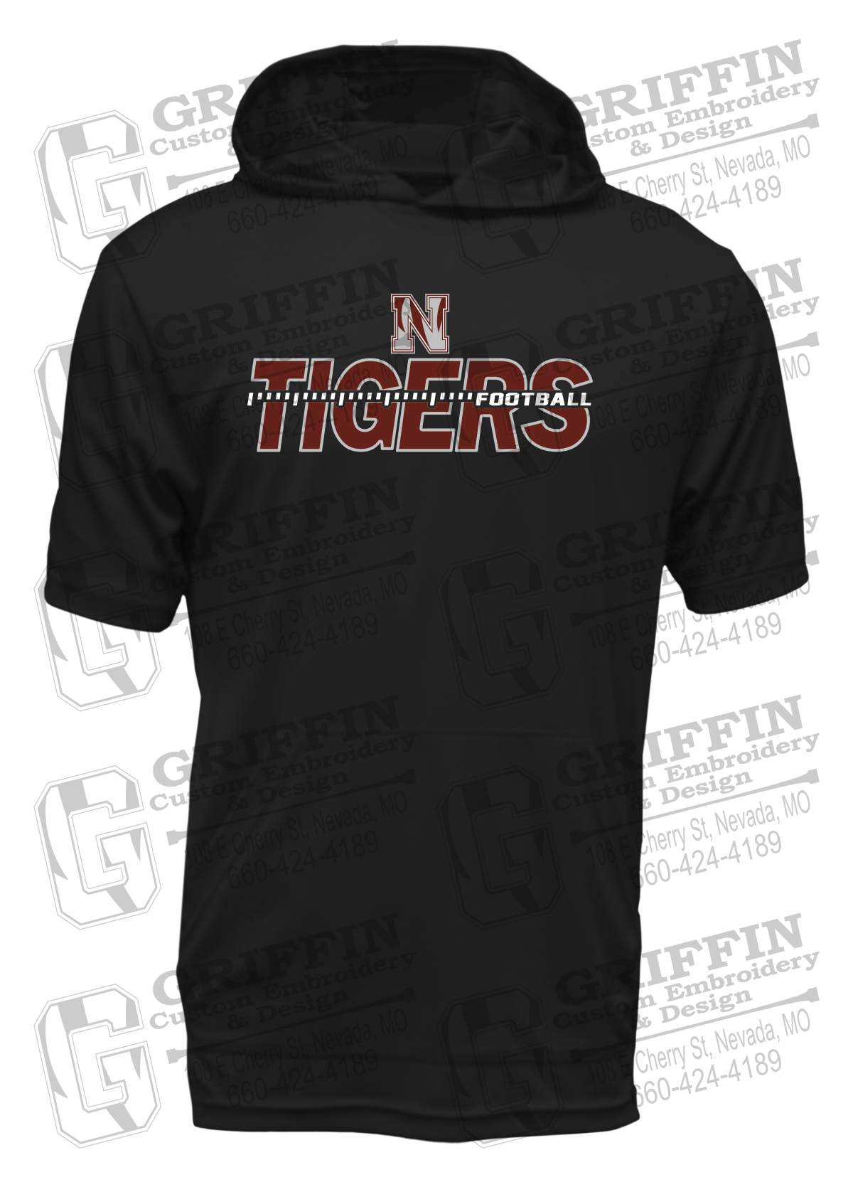Dry-Fit Short Sleeve T-Shirt Hoodie - Football - Nevada Tigers 21-D