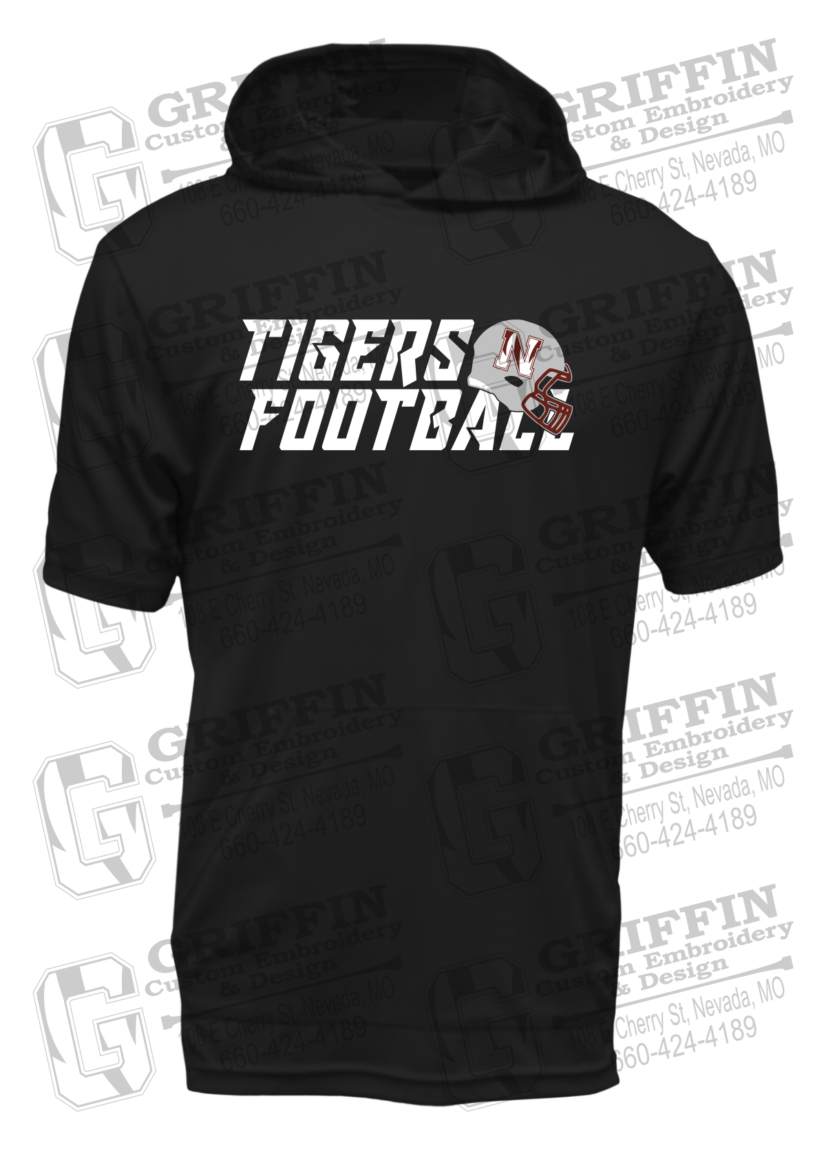 Dry-Fit Short Sleeve T-Shirt Hoodie - Football - Nevada Tigers 22-O