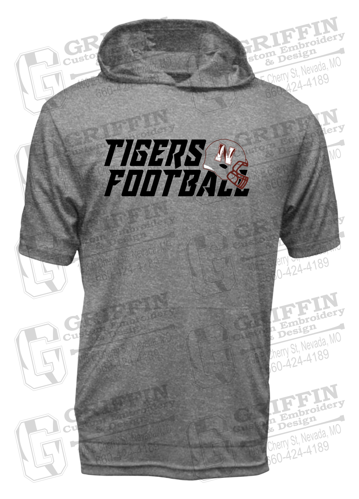 Dry-Fit Short Sleeve T-Shirt Hoodie - Football - Nevada Tigers 22-O