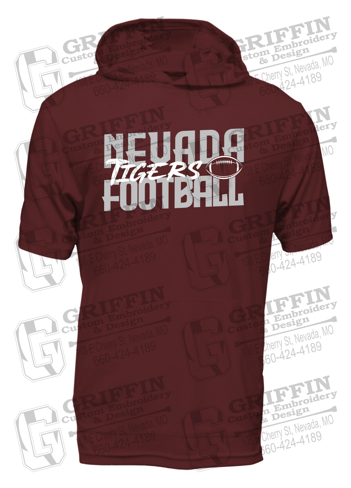 Dry-Fit Short Sleeve T-Shirt Hoodie - Football - Nevada Tigers 23-P