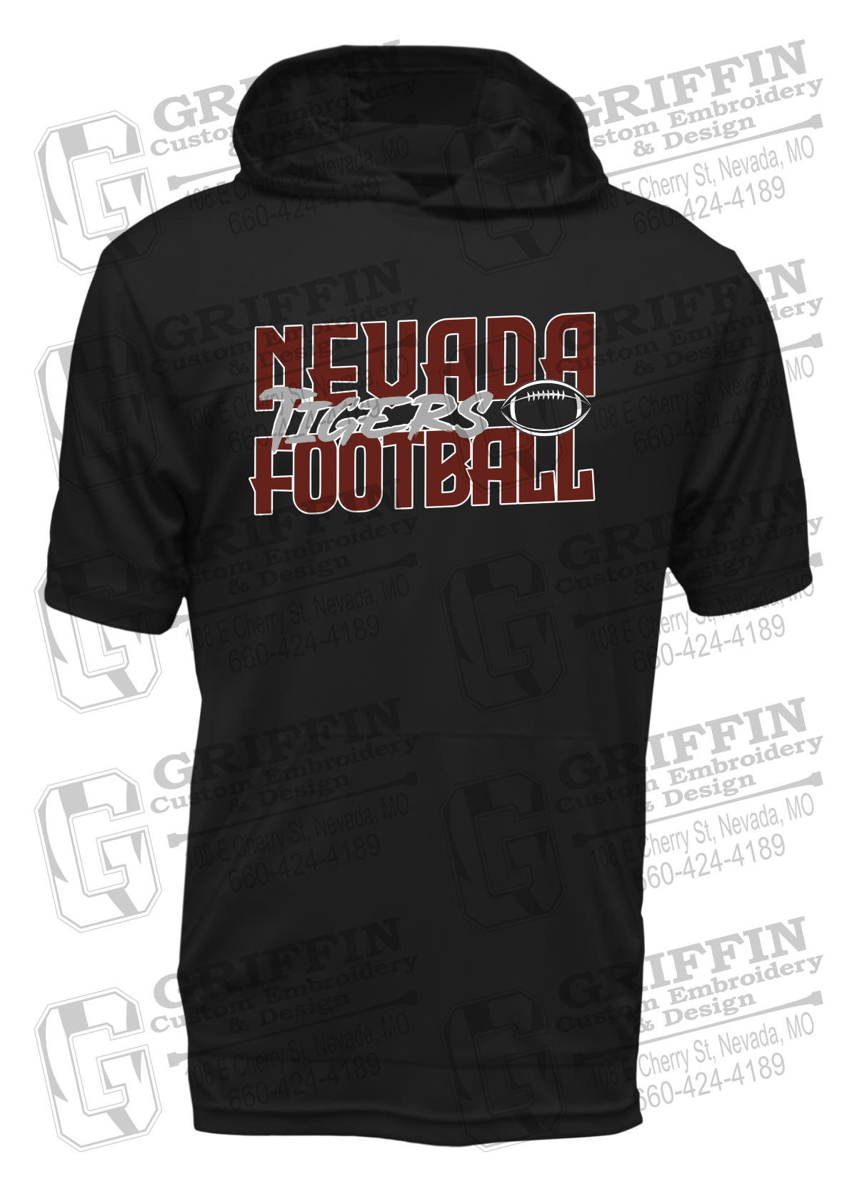 Dry-Fit Short Sleeve T-Shirt Hoodie - Football - Nevada Tigers 23-P