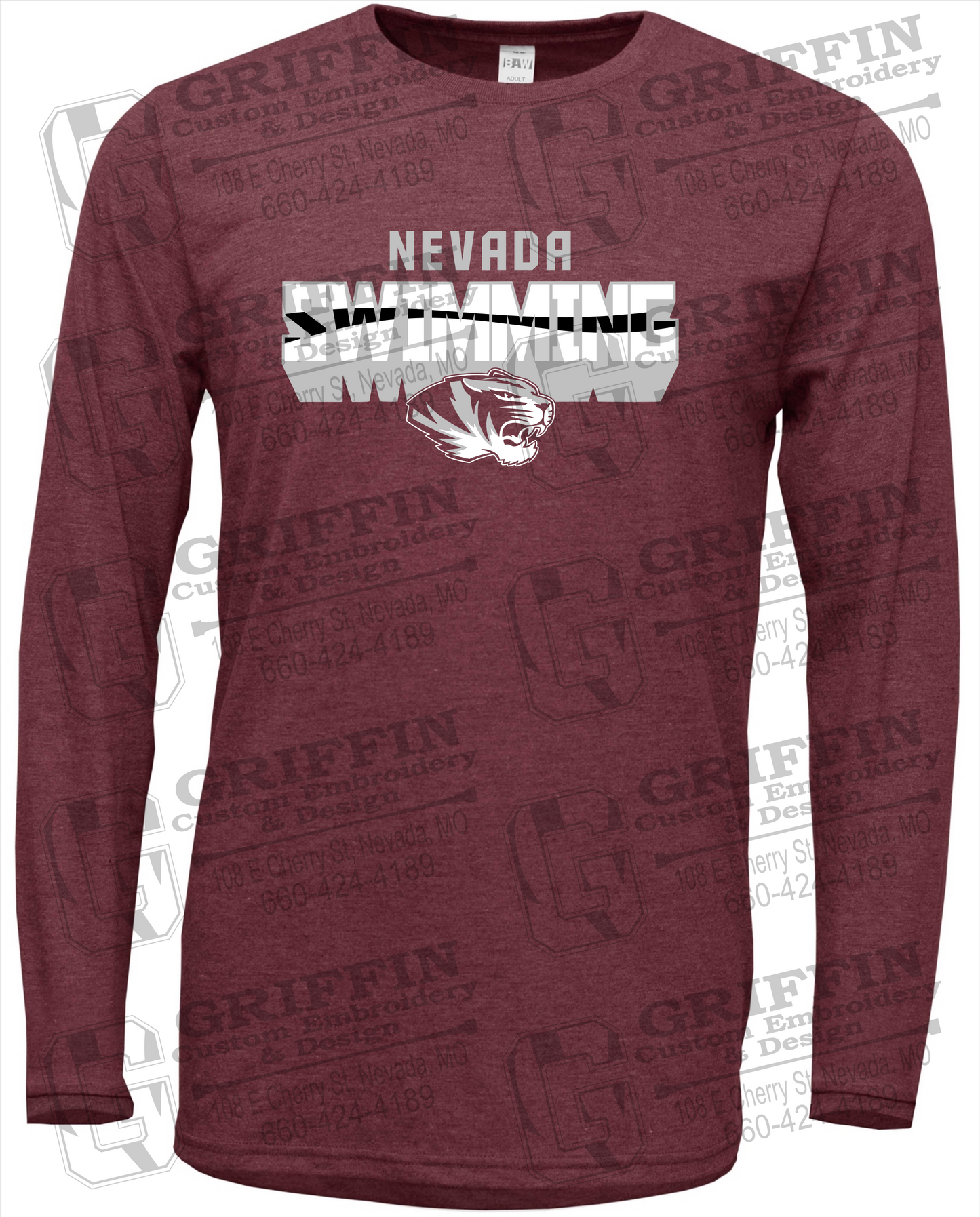 Nevada Tigers 23-V Long Sleeve T-Shirt - Swimming
