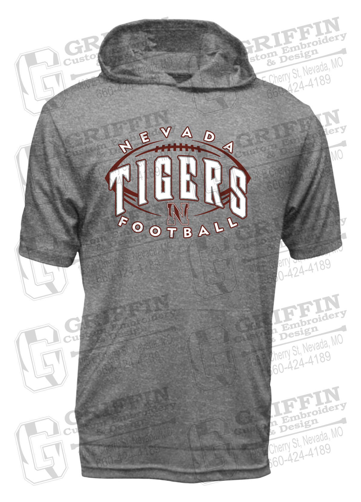 Dry-Fit Short Sleeve T-Shirt Hoodie - Football - Nevada Tigers 24-G