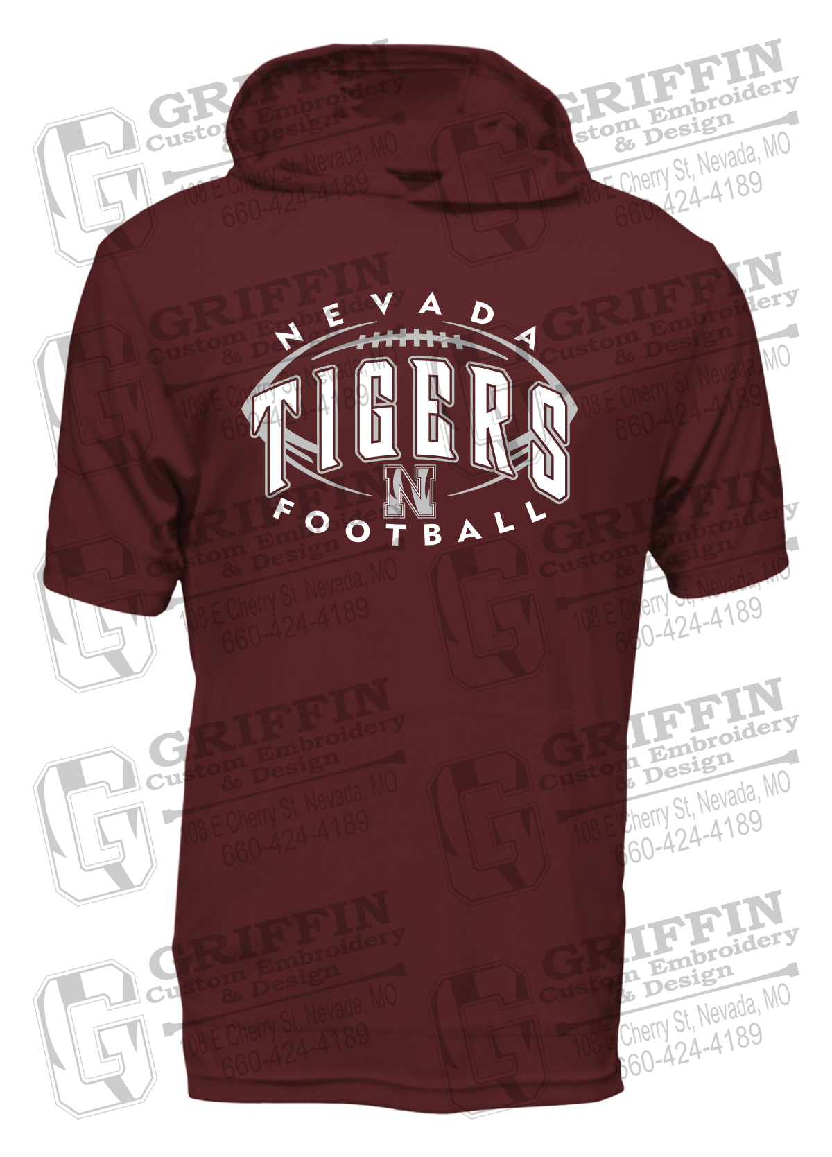 Dry-Fit Short Sleeve T-Shirt Hoodie - Football - Nevada Tigers 24-G