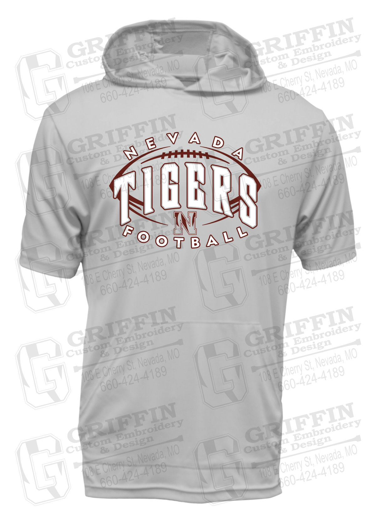 Dry-Fit Short Sleeve T-Shirt Hoodie - Football - Nevada Tigers 24-G