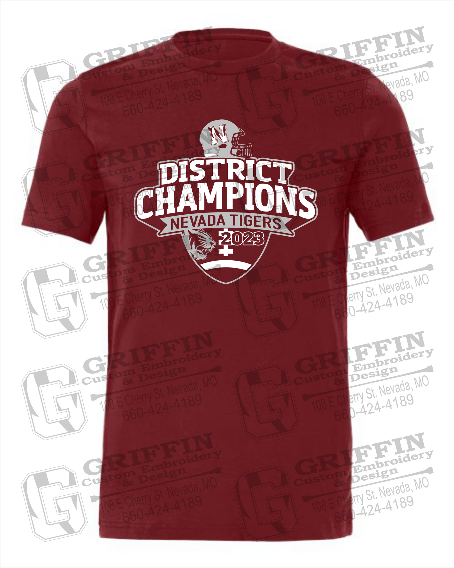 Nevada Tigers 24-L 100% Cotton Short Sleeve T-Shirt - Football 2023 District Champions