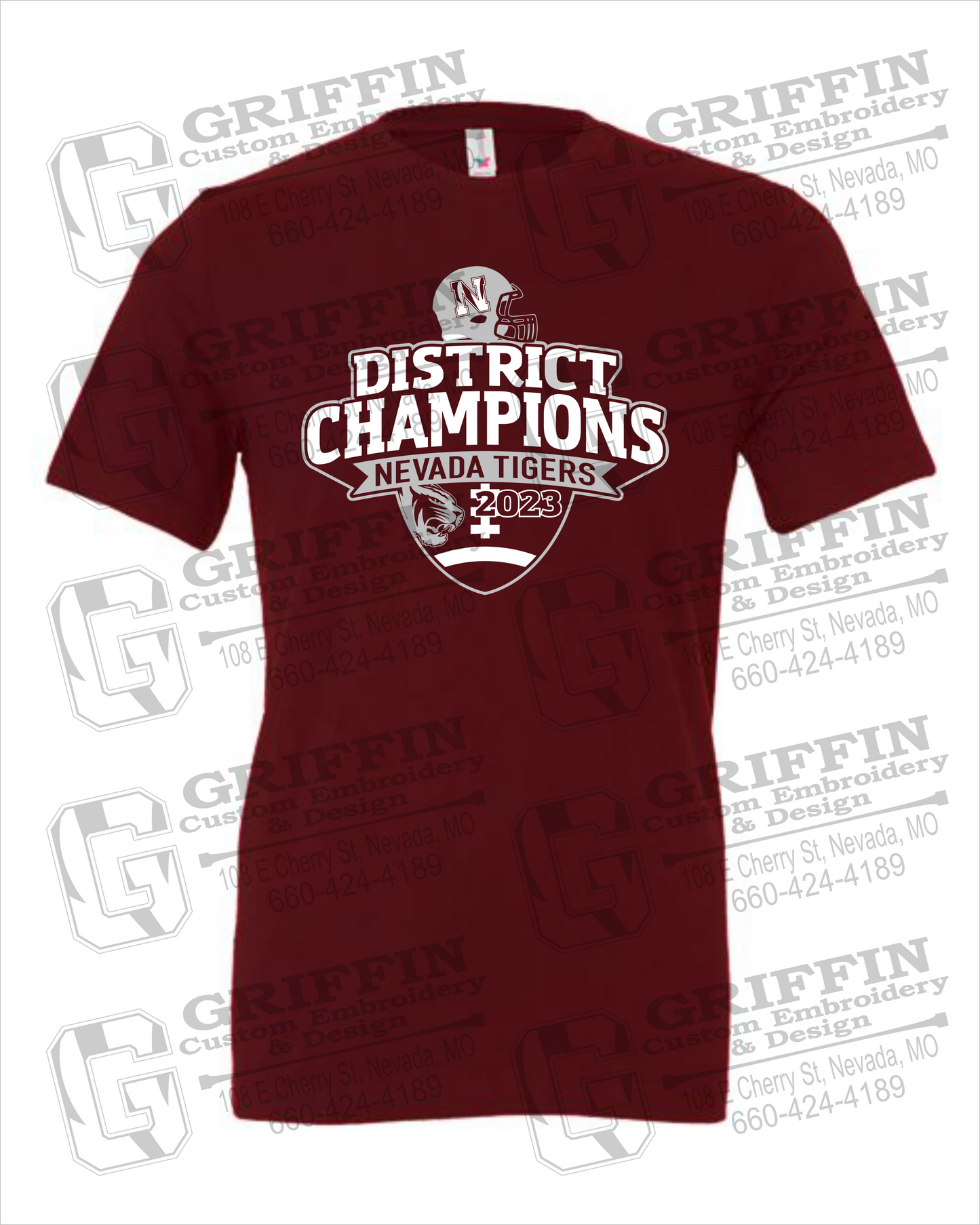 Nevada Tigers 24-L 100% Cotton Short Sleeve T-Shirt - Football 2023 District Champions