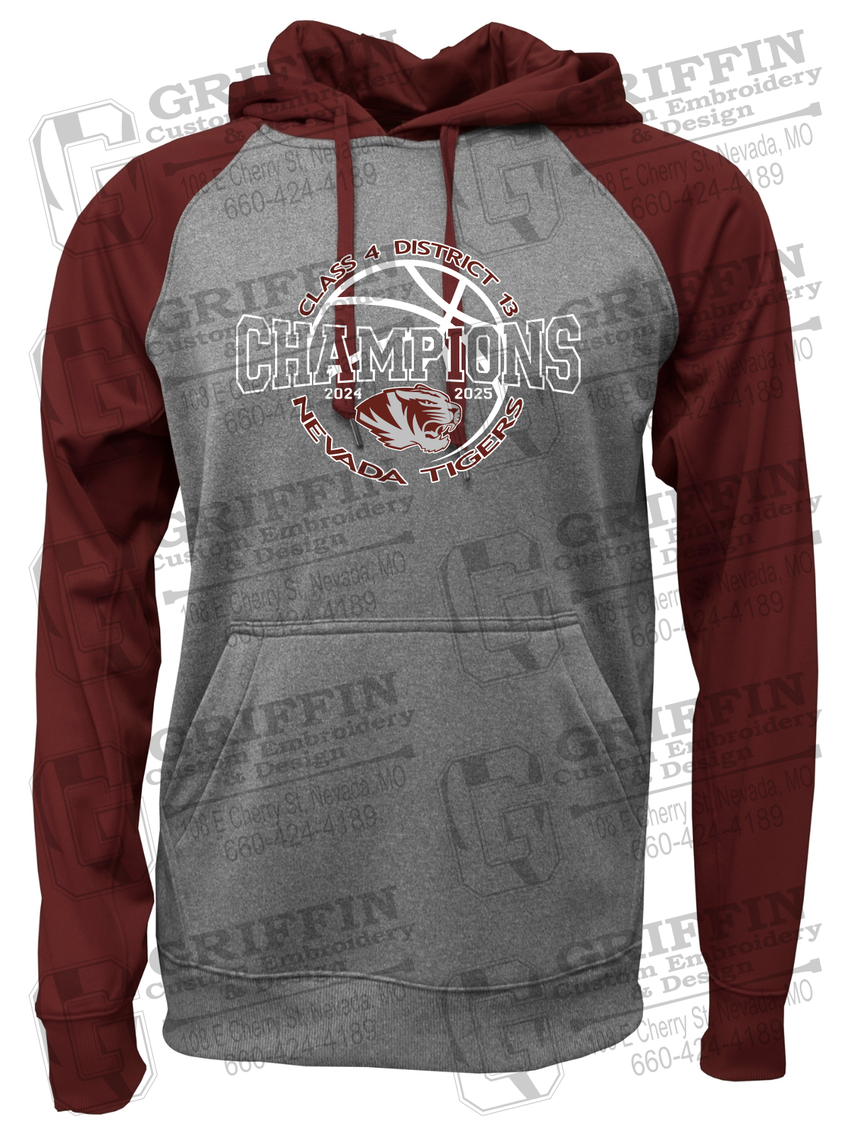 Performance Fleece Raglan Hoodie - 2025 District Champs Boys Basketball - Nevada Tigers 24-V