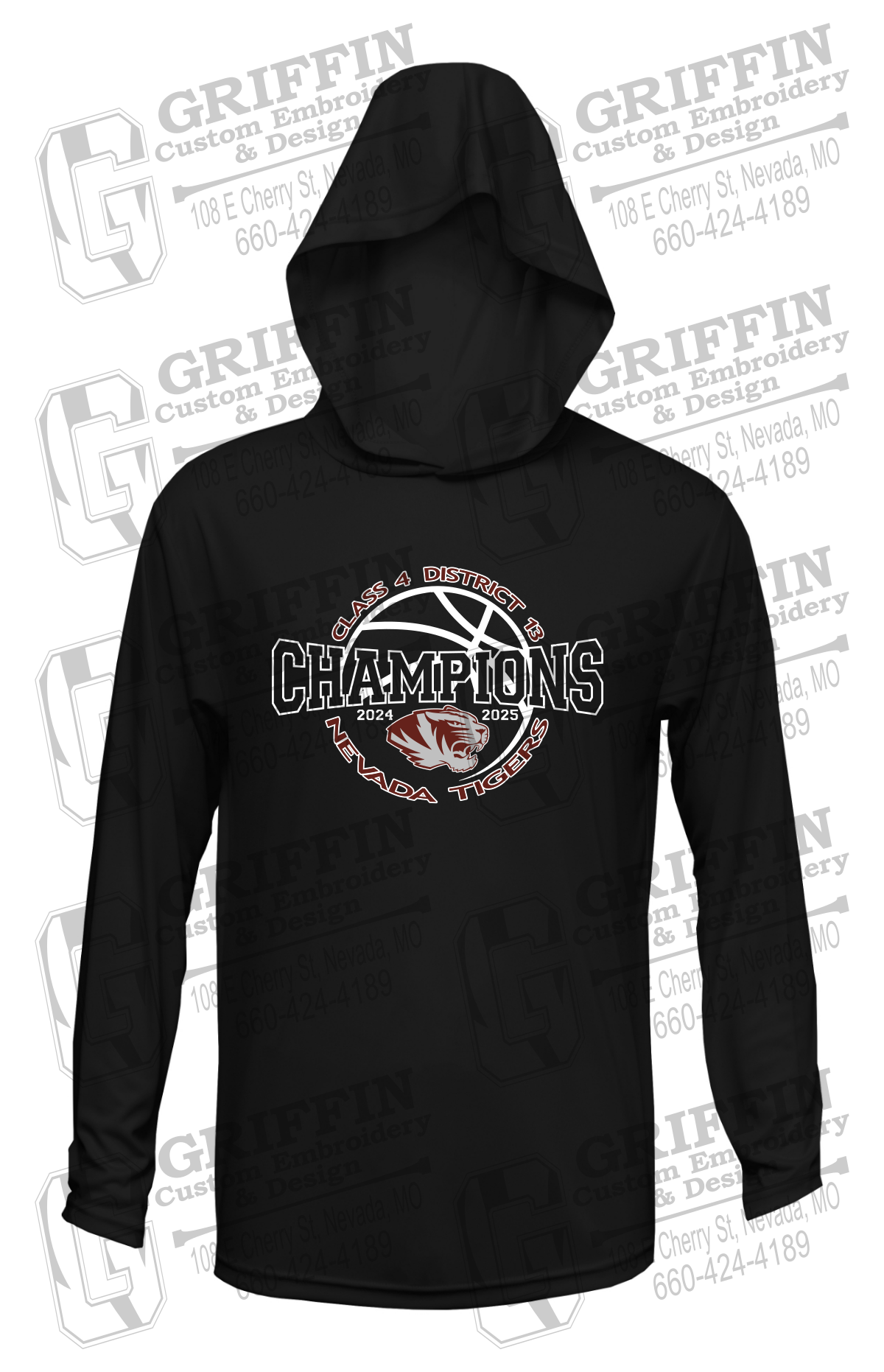 Dry-Fit T-Shirt Hoodie - 2025 District Champs Boys Basketball - Nevada Tigers 24-V