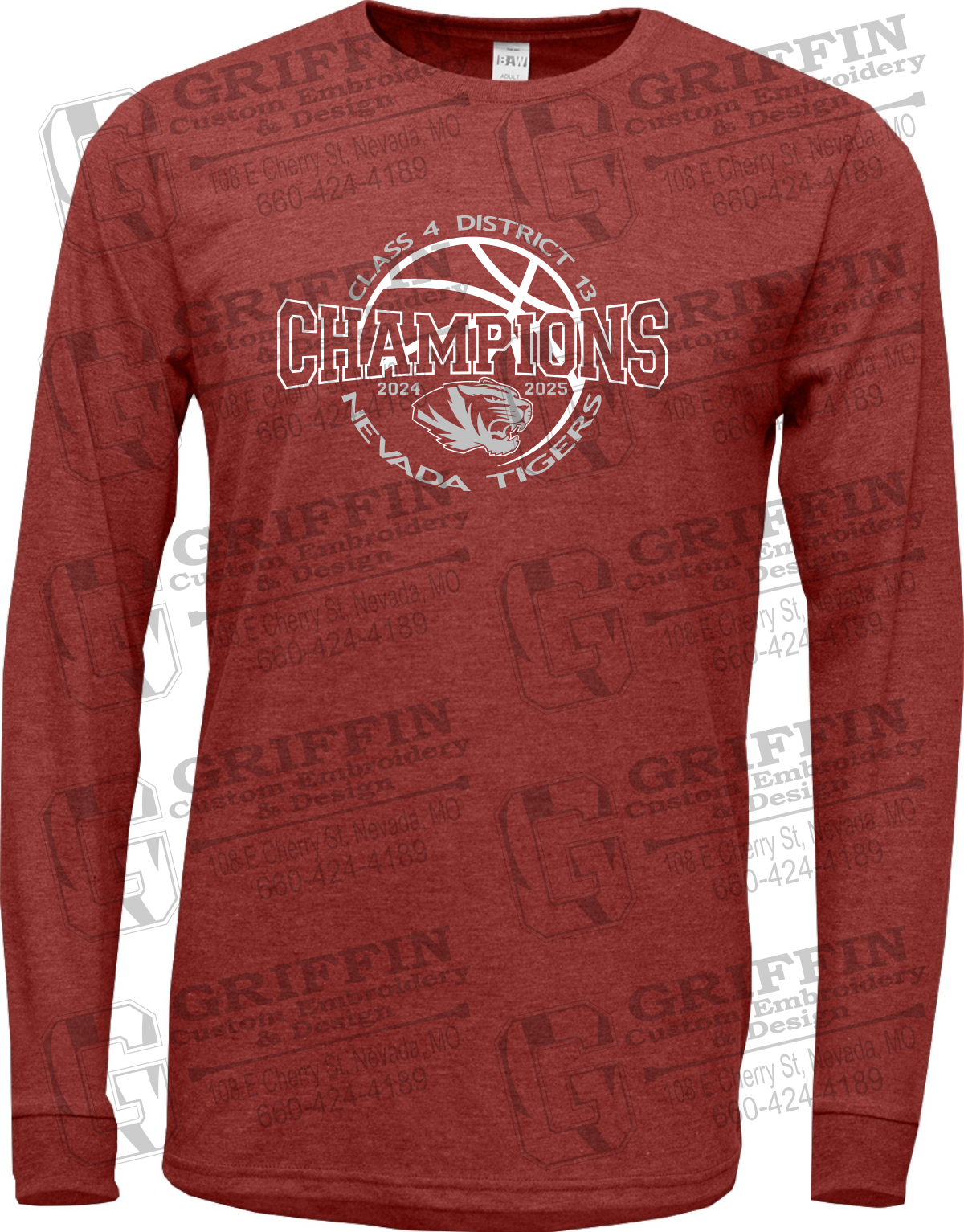 Soft-Tek Long Sleeve T-Shirt - 2025 District Champs Boys Basketball - Nevada Tigers 24-V