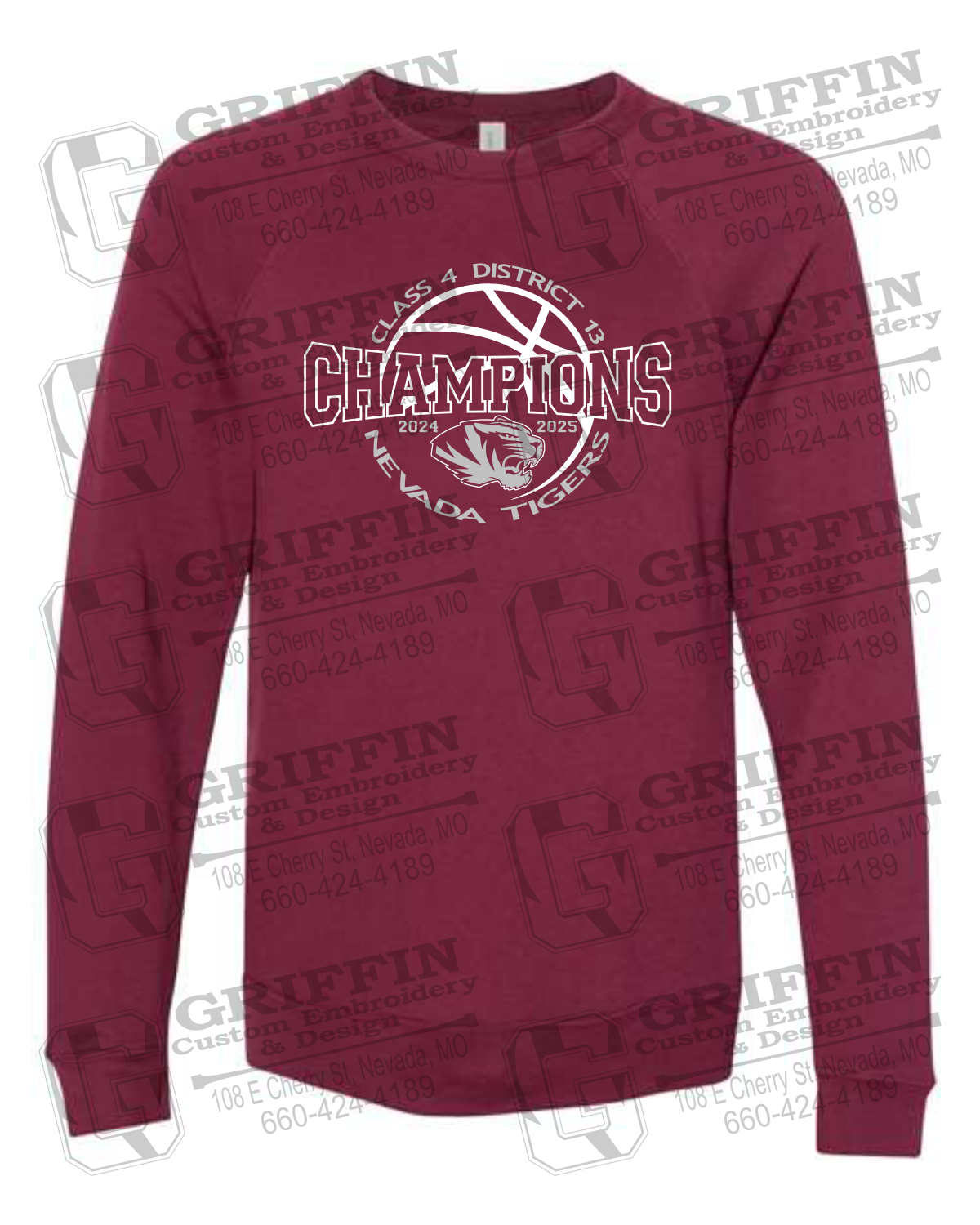 Sponge Fleece Sweatshirt - 2025 District Champs Boys Basketball - Nevada Tigers 24-V