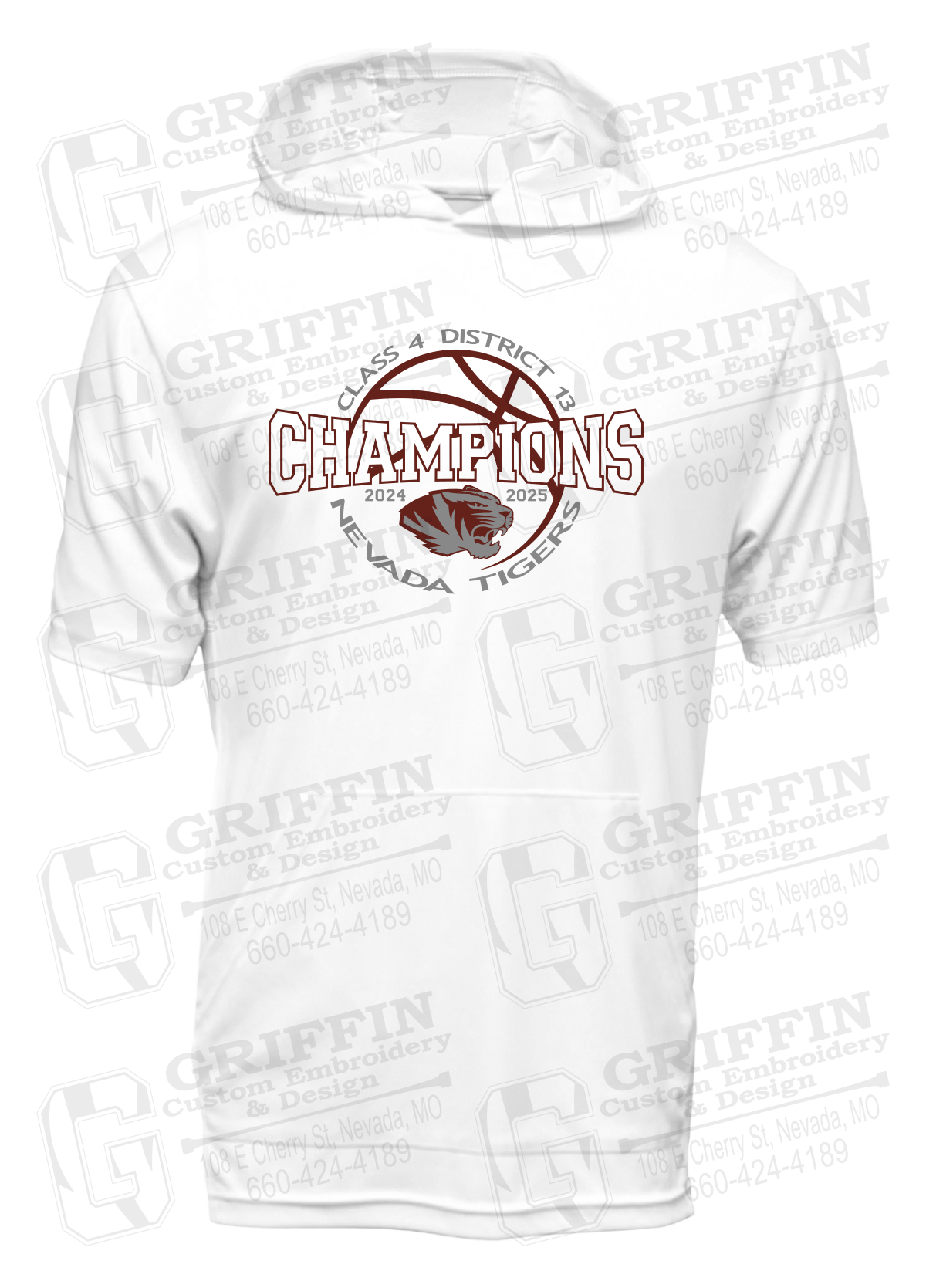 Dry-Fit Short Sleeve T-Shirt Hoodie - 2025 District Champs Boys Basketball - Nevada Tigers 24-V