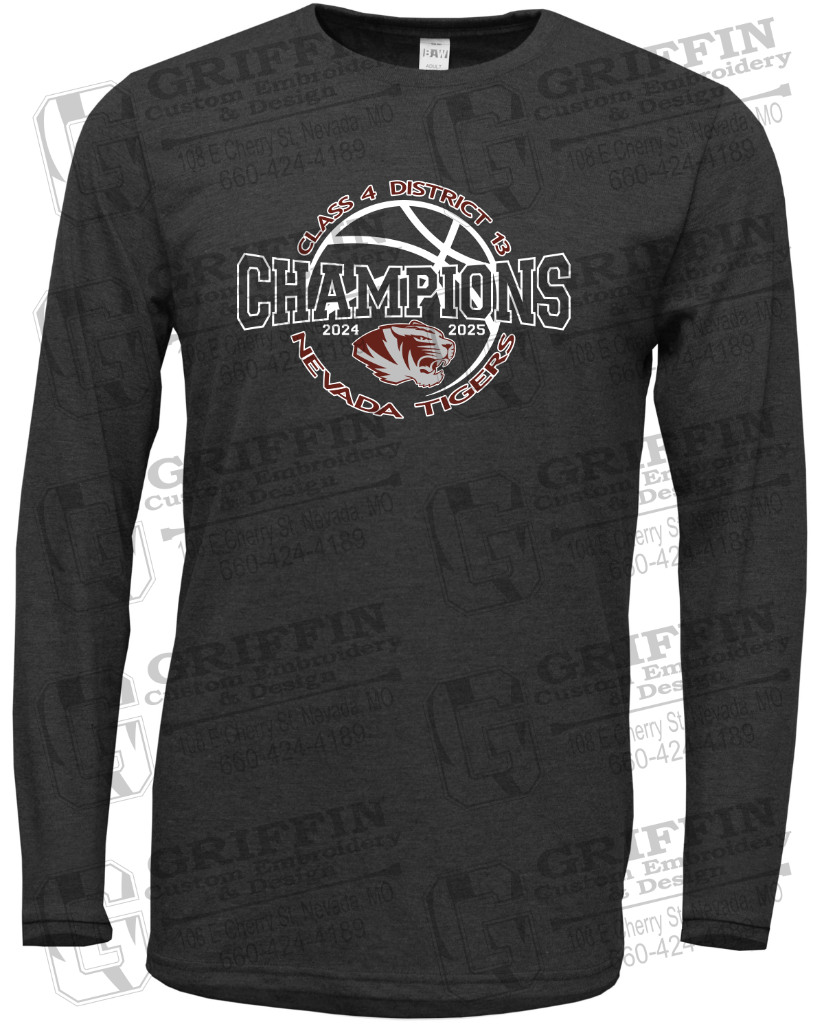 Soft-Tek Long Sleeve T-Shirt - 2025 District Champs Boys Basketball - Nevada Tigers 24-V