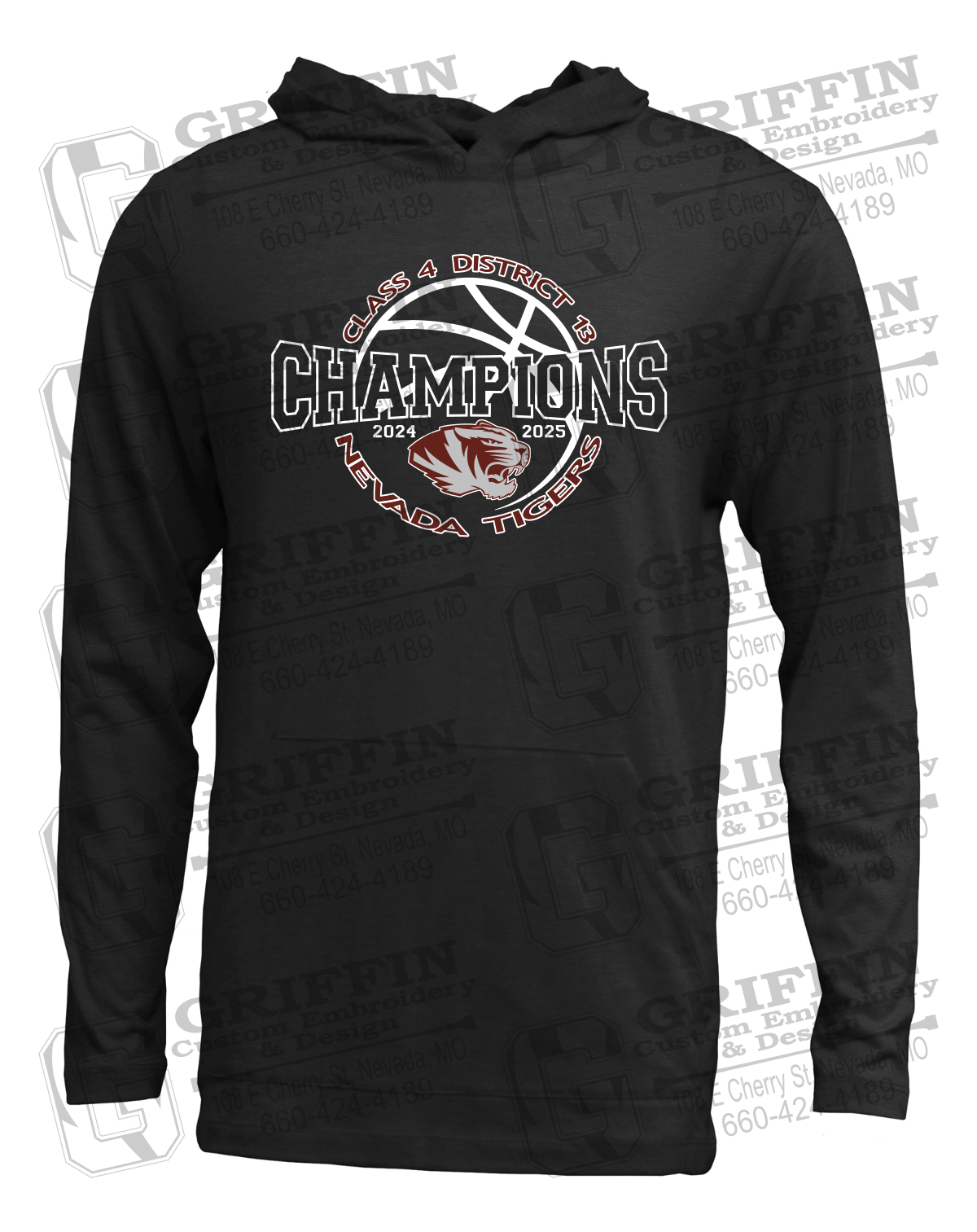 Soft-Tek T-Shirt Hoodie - 2025 District Champs Boys Basketball - Nevada Tigers 24-V