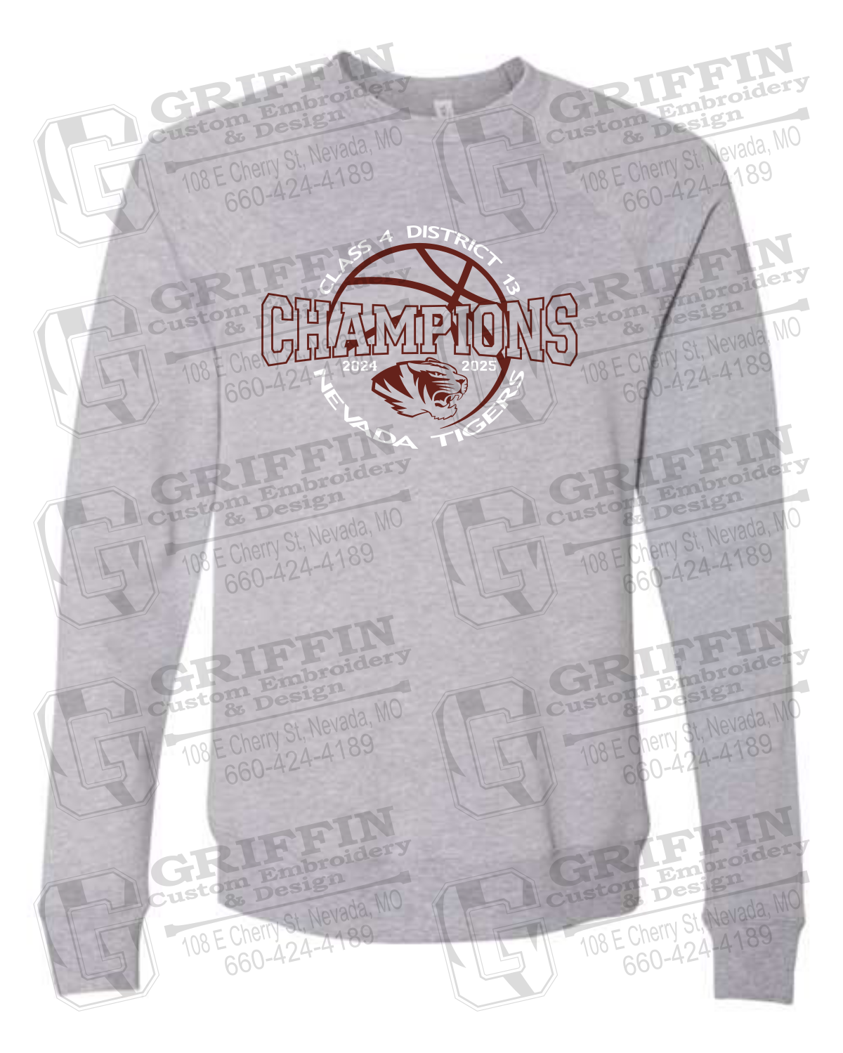 Sponge Fleece Sweatshirt - 2025 District Champs Boys Basketball - Nevada Tigers 24-V