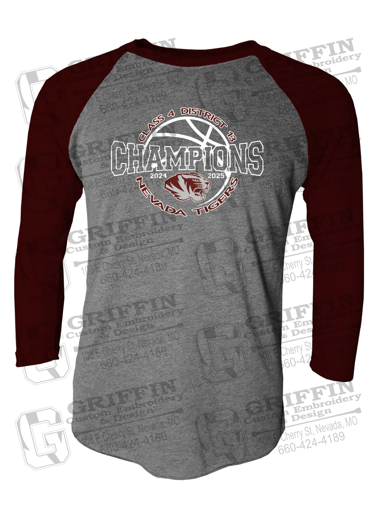 Tri-Blend Raglan Sleeve T-Shirt - 2025 District Champs Boys Basketball - Nevada Tigers 24-V