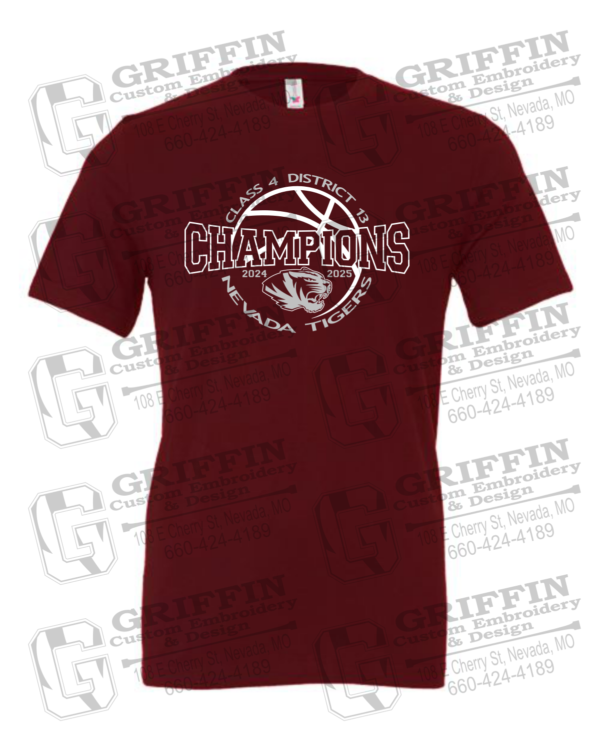 Cotton Short Sleeve T-Shirt - 2025 District Champs Boys Basketball - Nevada Tigers 24-V