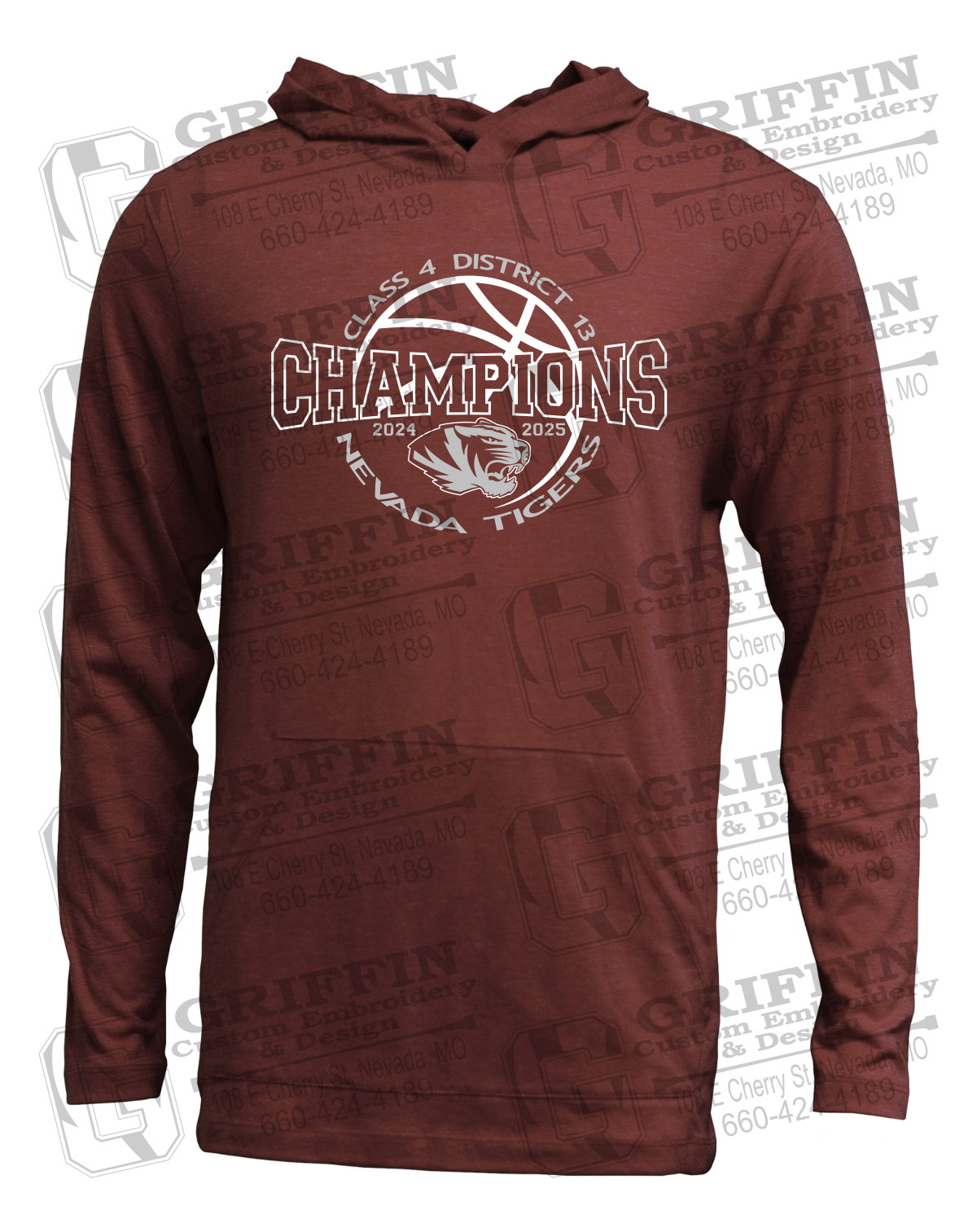 Soft-Tek T-Shirt Hoodie - 2025 District Champs Boys Basketball - Nevada Tigers 24-V