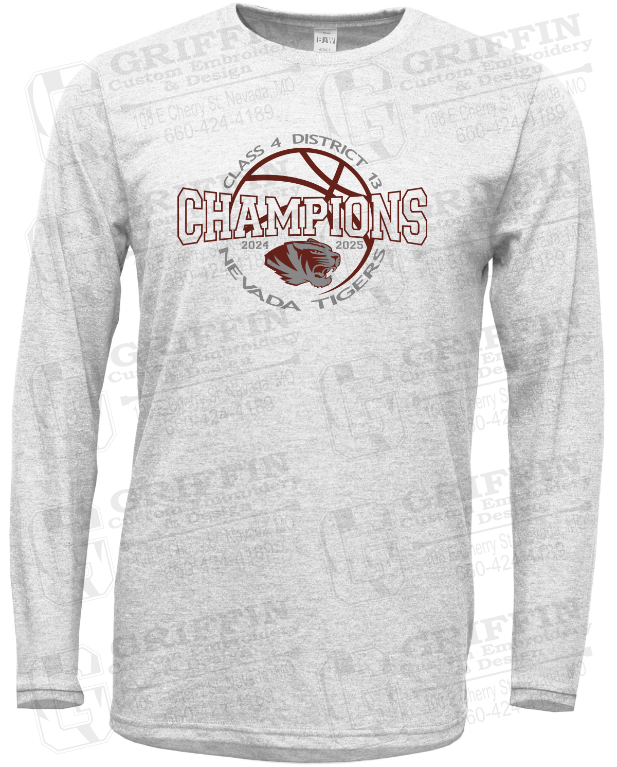 Soft-Tek Long Sleeve T-Shirt - 2025 District Champs Boys Basketball - Nevada Tigers 24-V