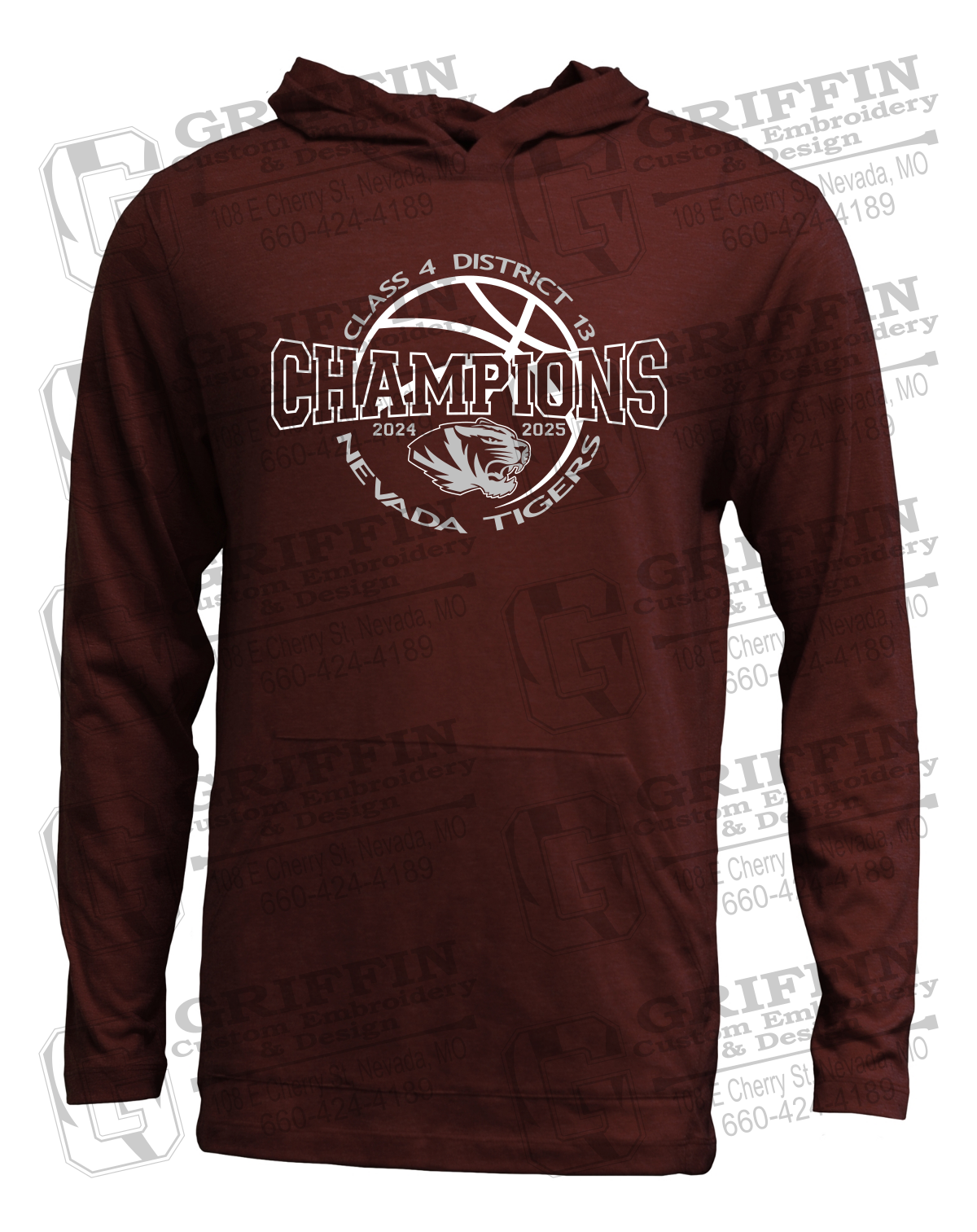 Soft-Tek T-Shirt Hoodie - 2025 District Champs Boys Basketball - Nevada Tigers 24-V