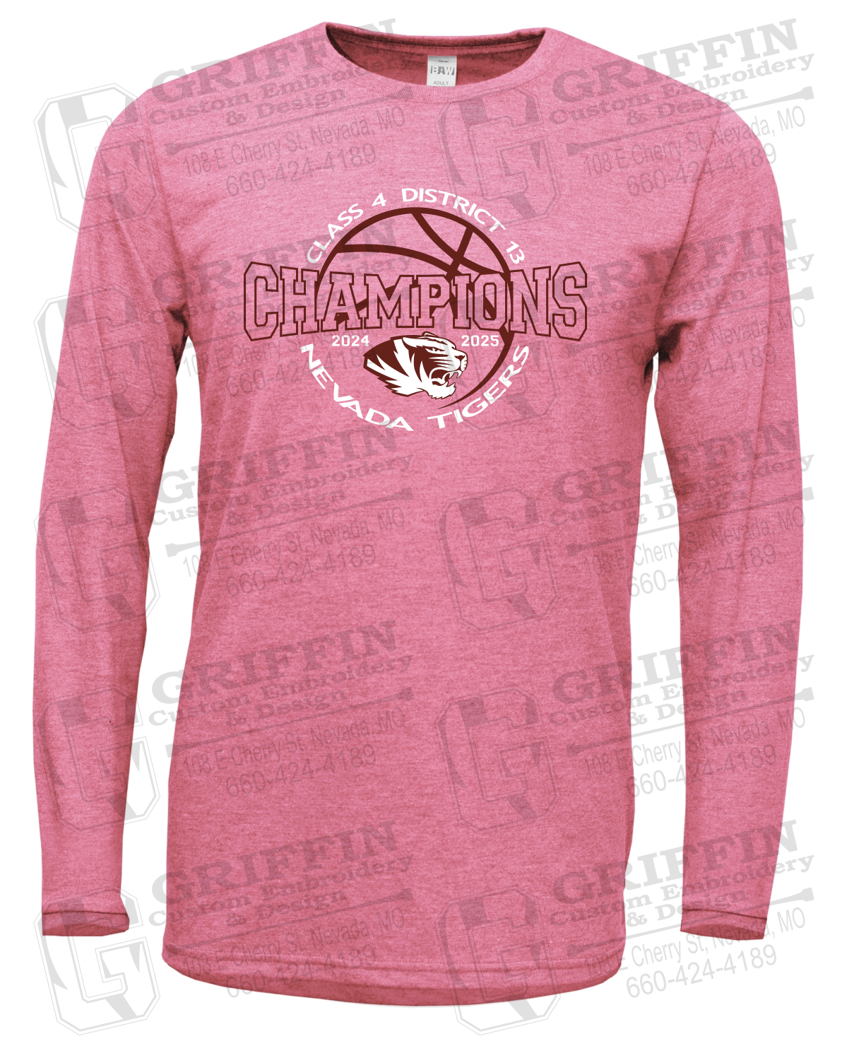 Soft-Tek Long Sleeve T-Shirt - 2025 District Champs Boys Basketball - Nevada Tigers 24-V