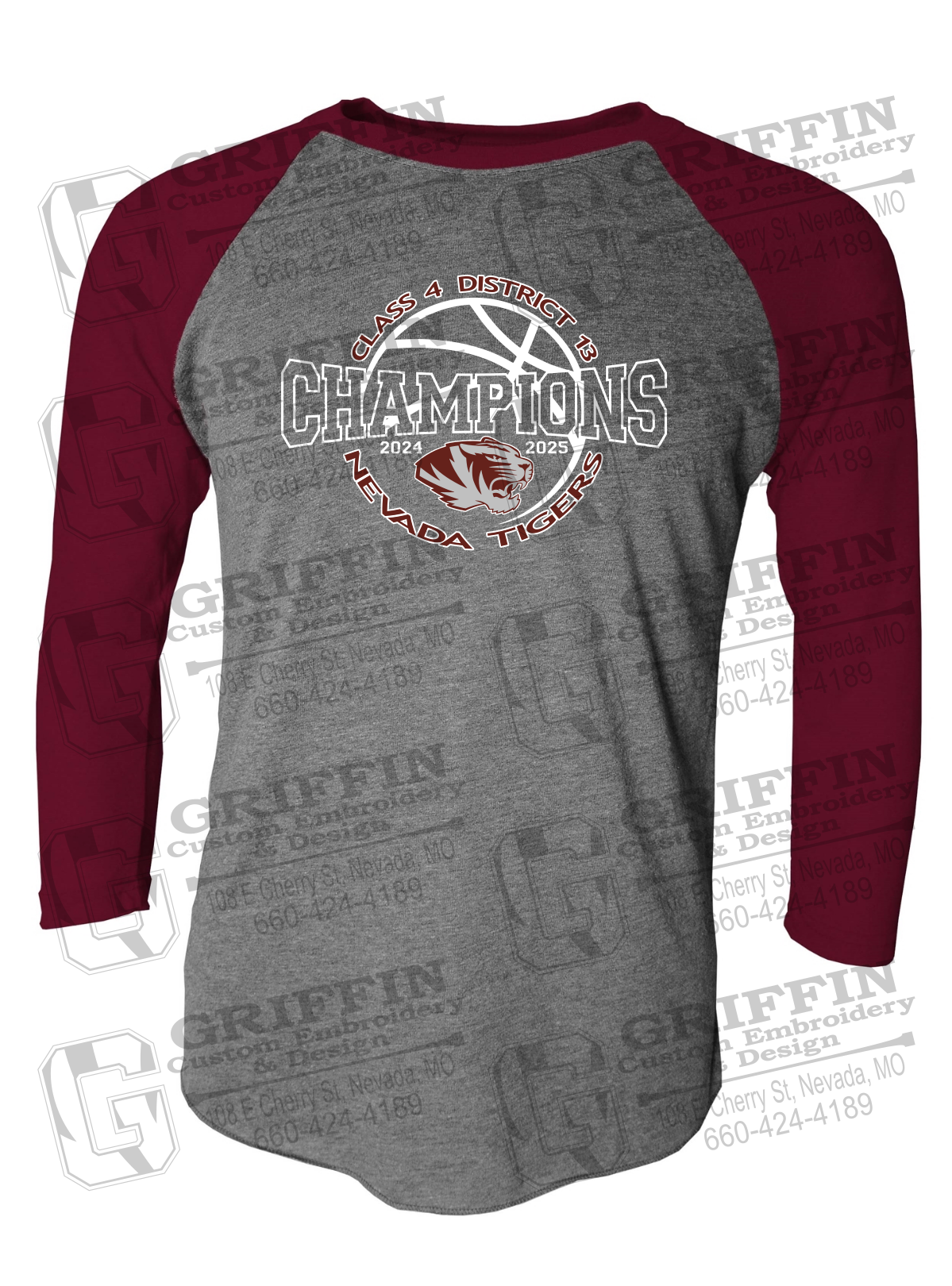 Tri-Blend Raglan Sleeve T-Shirt - 2025 District Champs Boys Basketball - Nevada Tigers 24-V