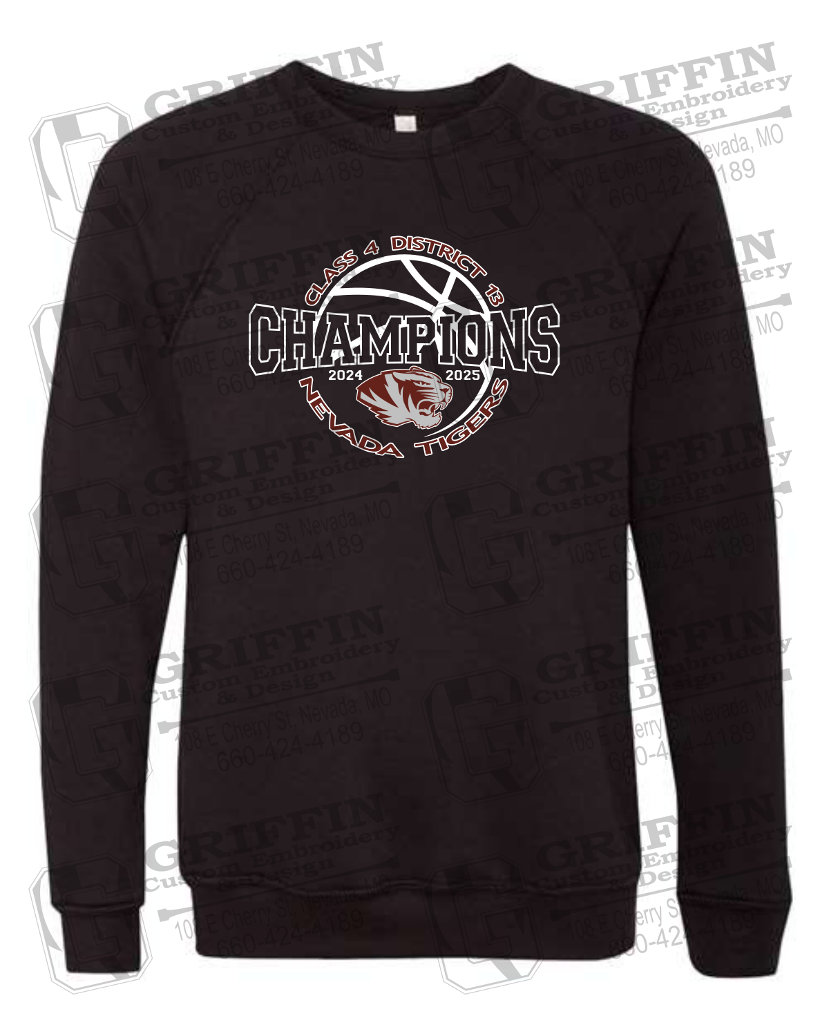 Sponge Fleece Sweatshirt - 2025 District Champs Boys Basketball - Nevada Tigers 24-V