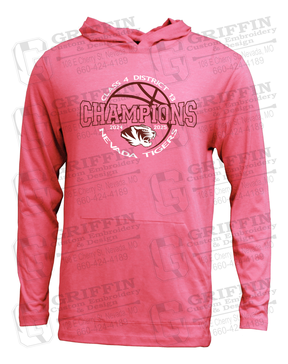 Soft-Tek T-Shirt Hoodie - 2025 District Champs Boys Basketball - Nevada Tigers 24-V