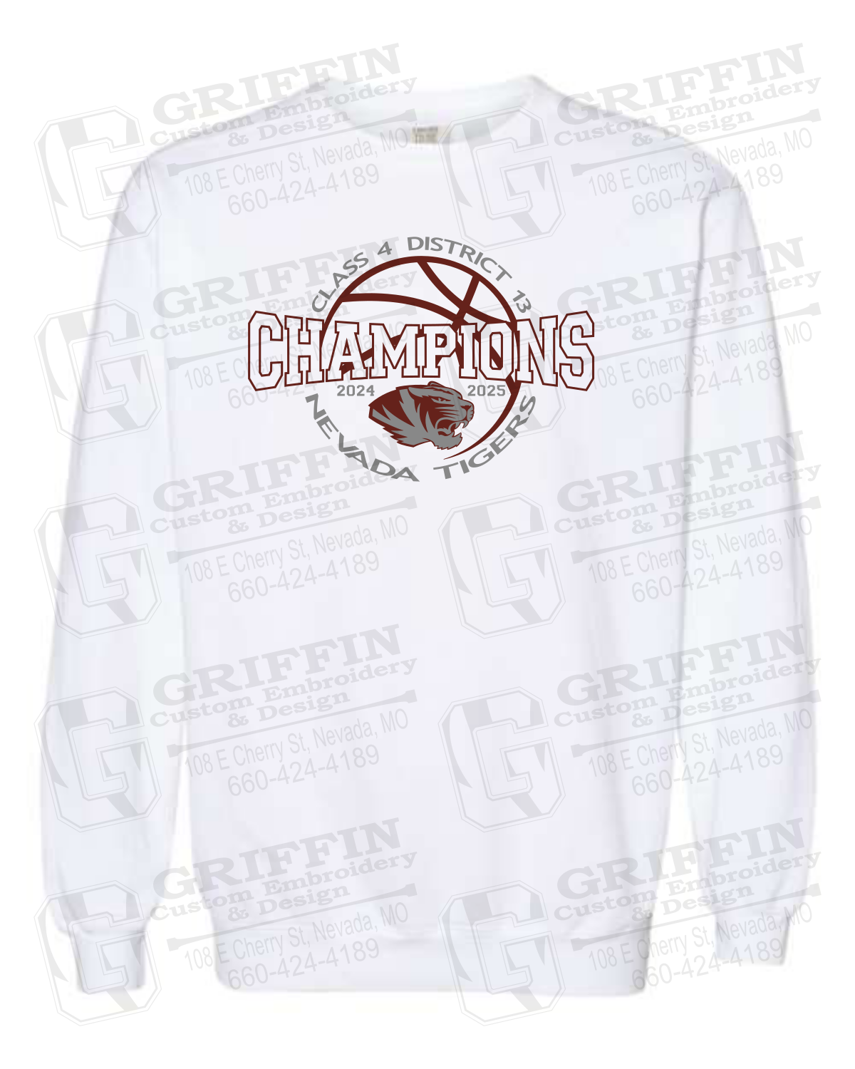 Comfort Colors Crewneck Sweatshirt - 2025 District Champs Boys Basketball - Nevada Tigers 24-V