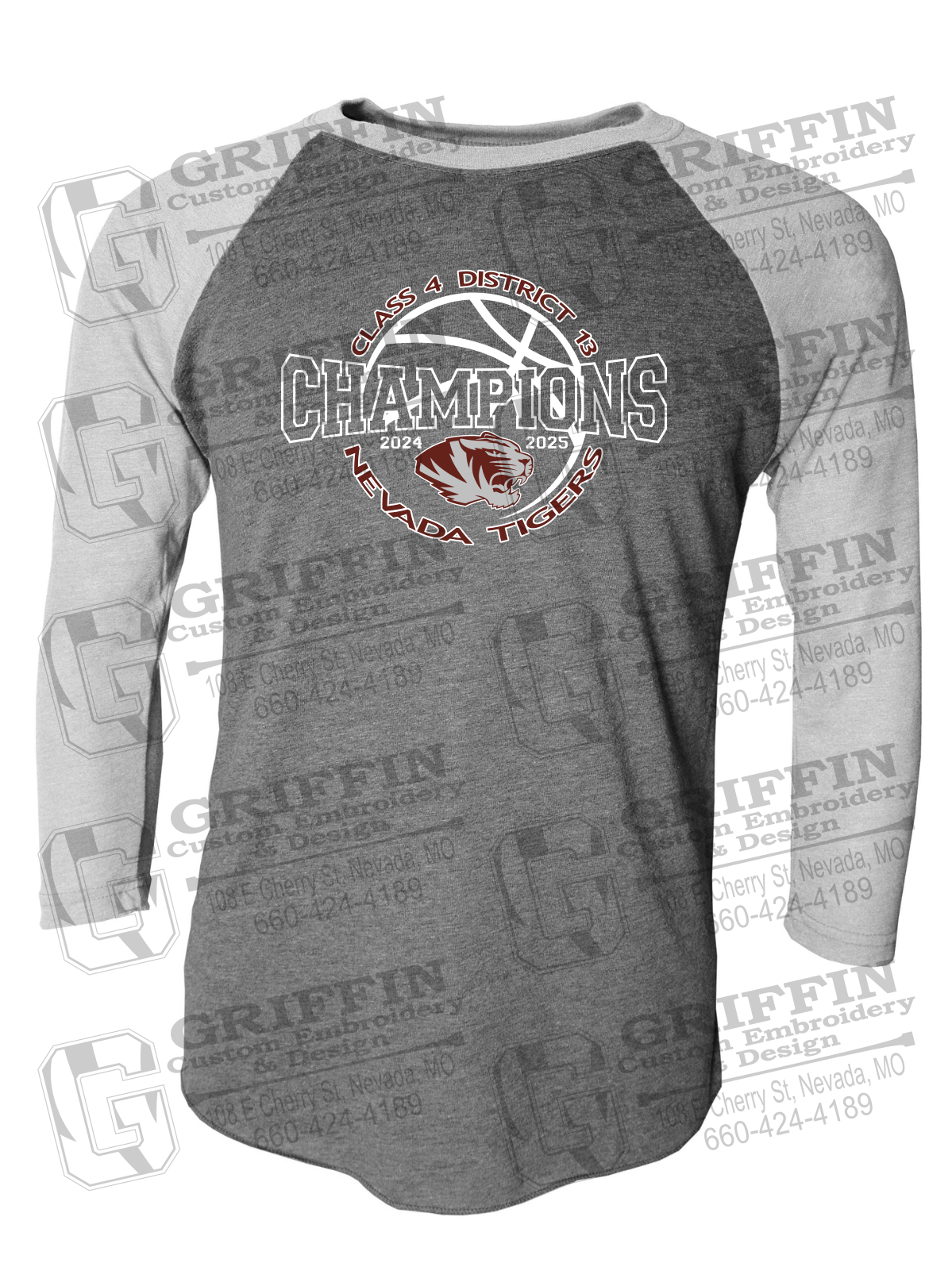 Tri-Blend Raglan Sleeve T-Shirt - 2025 District Champs Boys Basketball - Nevada Tigers 24-V