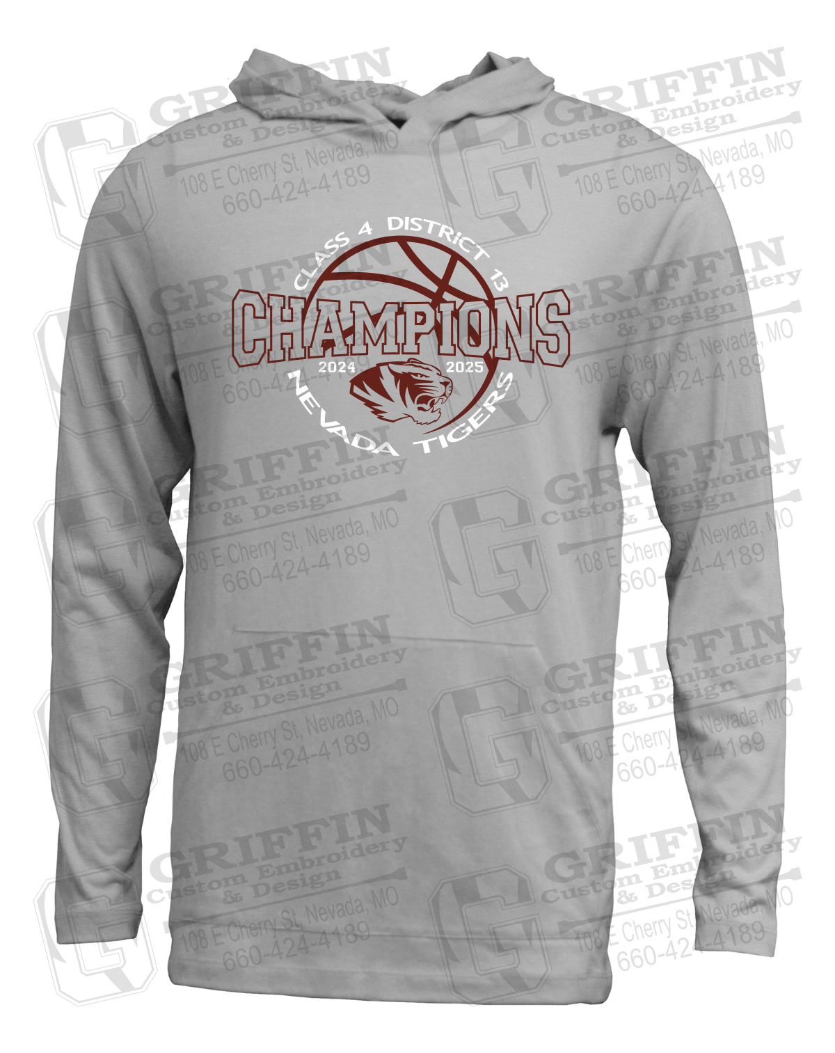 Soft-Tek T-Shirt Hoodie - 2025 District Champs Boys Basketball - Nevada Tigers 24-V