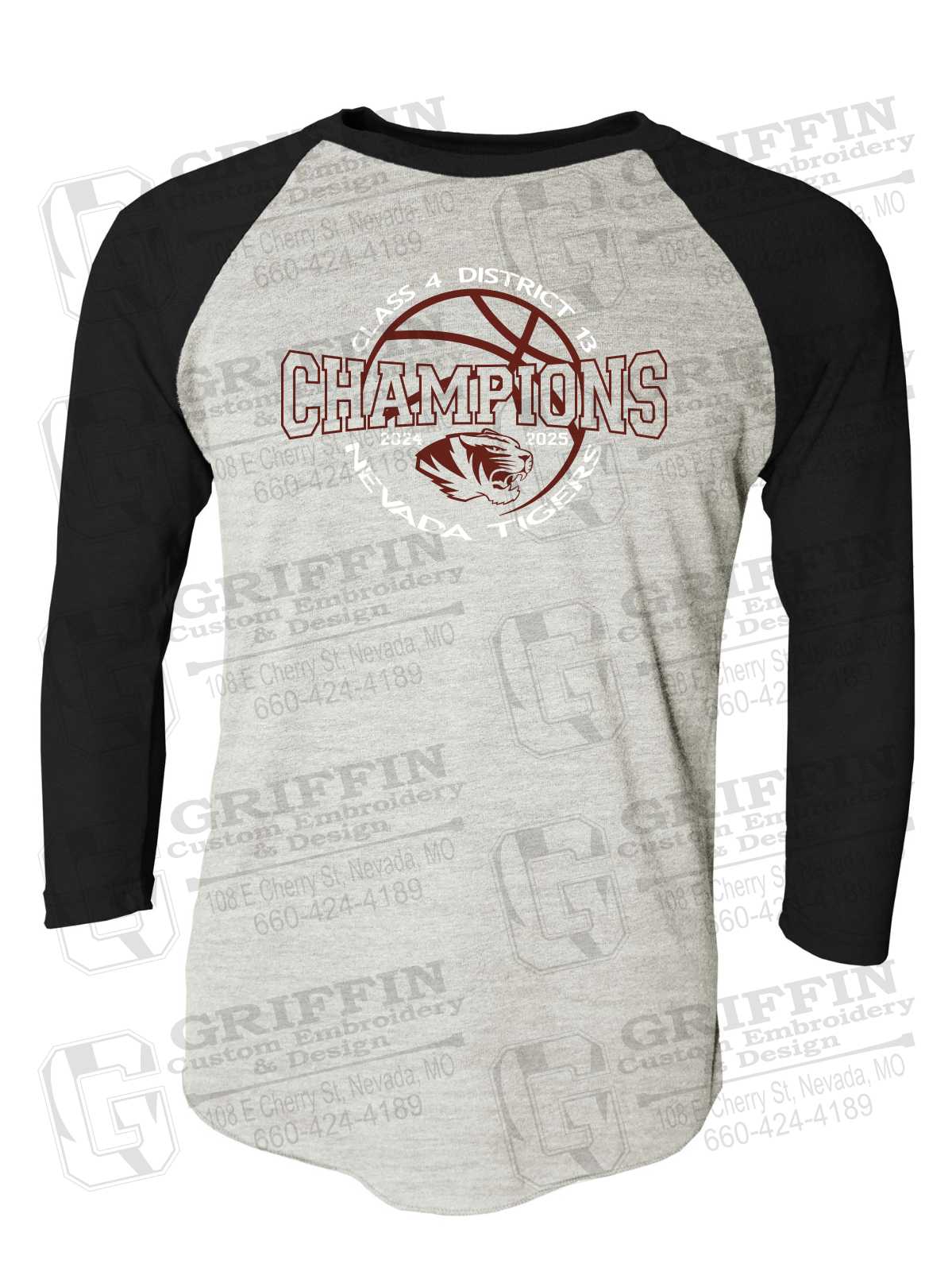 Tri-Blend Raglan Sleeve T-Shirt - 2025 District Champs Boys Basketball - Nevada Tigers 24-V