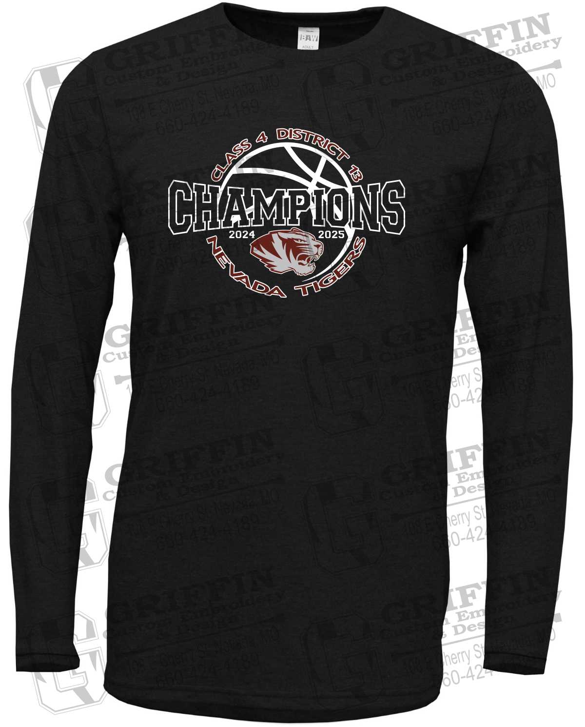 Soft-Tek Long Sleeve T-Shirt - 2025 District Champs Boys Basketball - Nevada Tigers 24-V