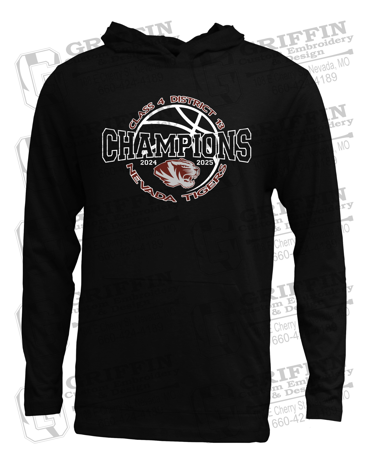 Soft-Tek T-Shirt Hoodie - 2025 District Champs Boys Basketball - Nevada Tigers 24-V