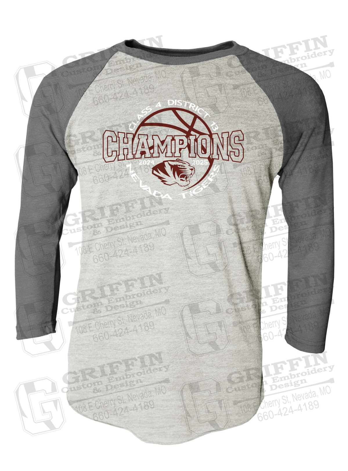 Tri-Blend Raglan Sleeve T-Shirt - 2025 District Champs Boys Basketball - Nevada Tigers 24-V