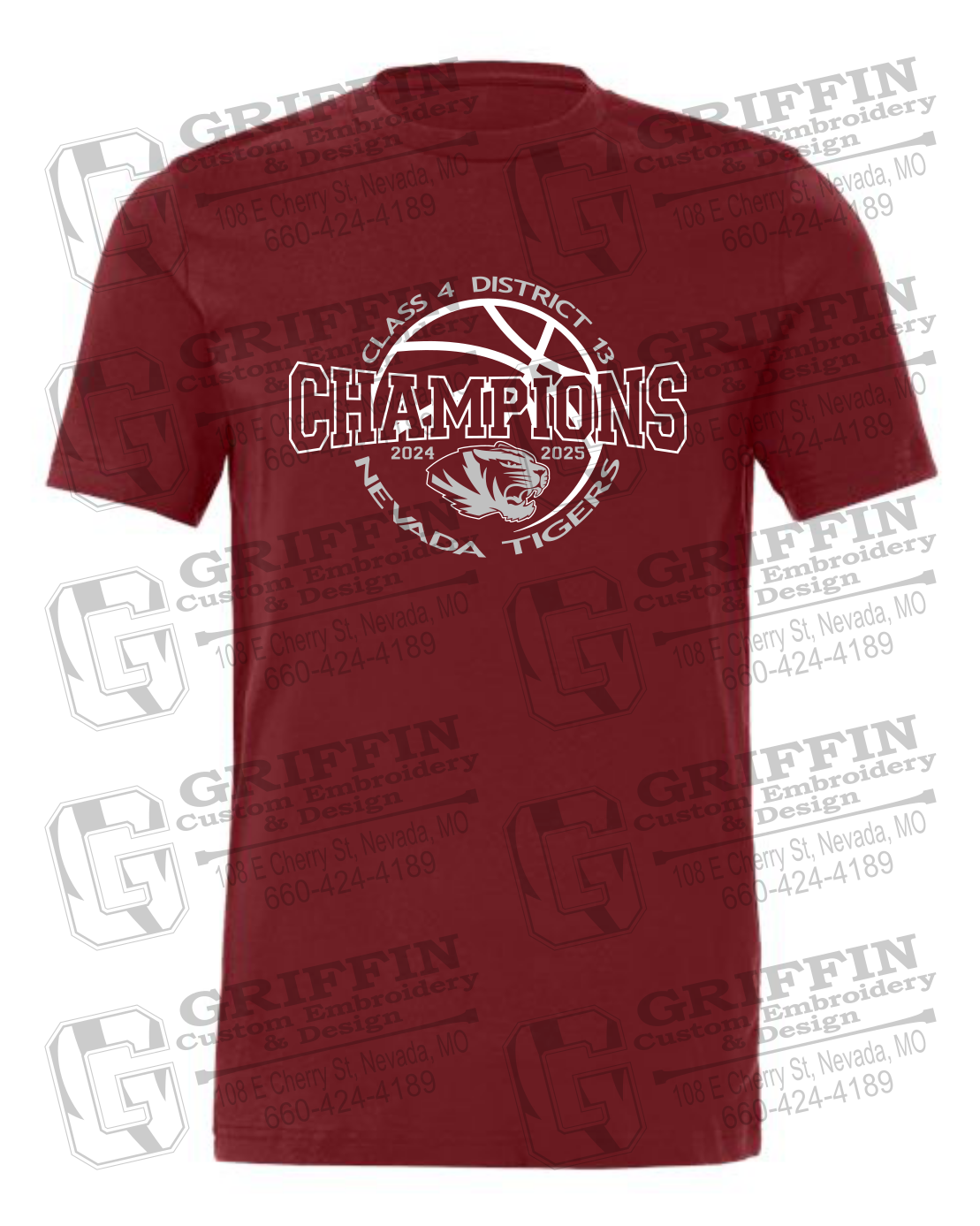 Cotton Short Sleeve T-Shirt - 2025 District Champs Boys Basketball - Nevada Tigers 24-V