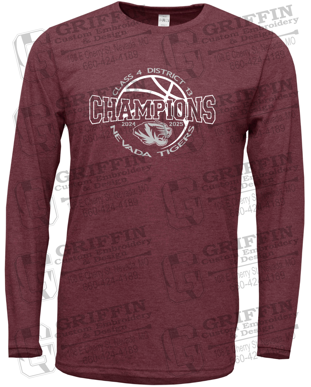 Soft-Tek Long Sleeve T-Shirt - 2025 District Champs Boys Basketball - Nevada Tigers 24-V