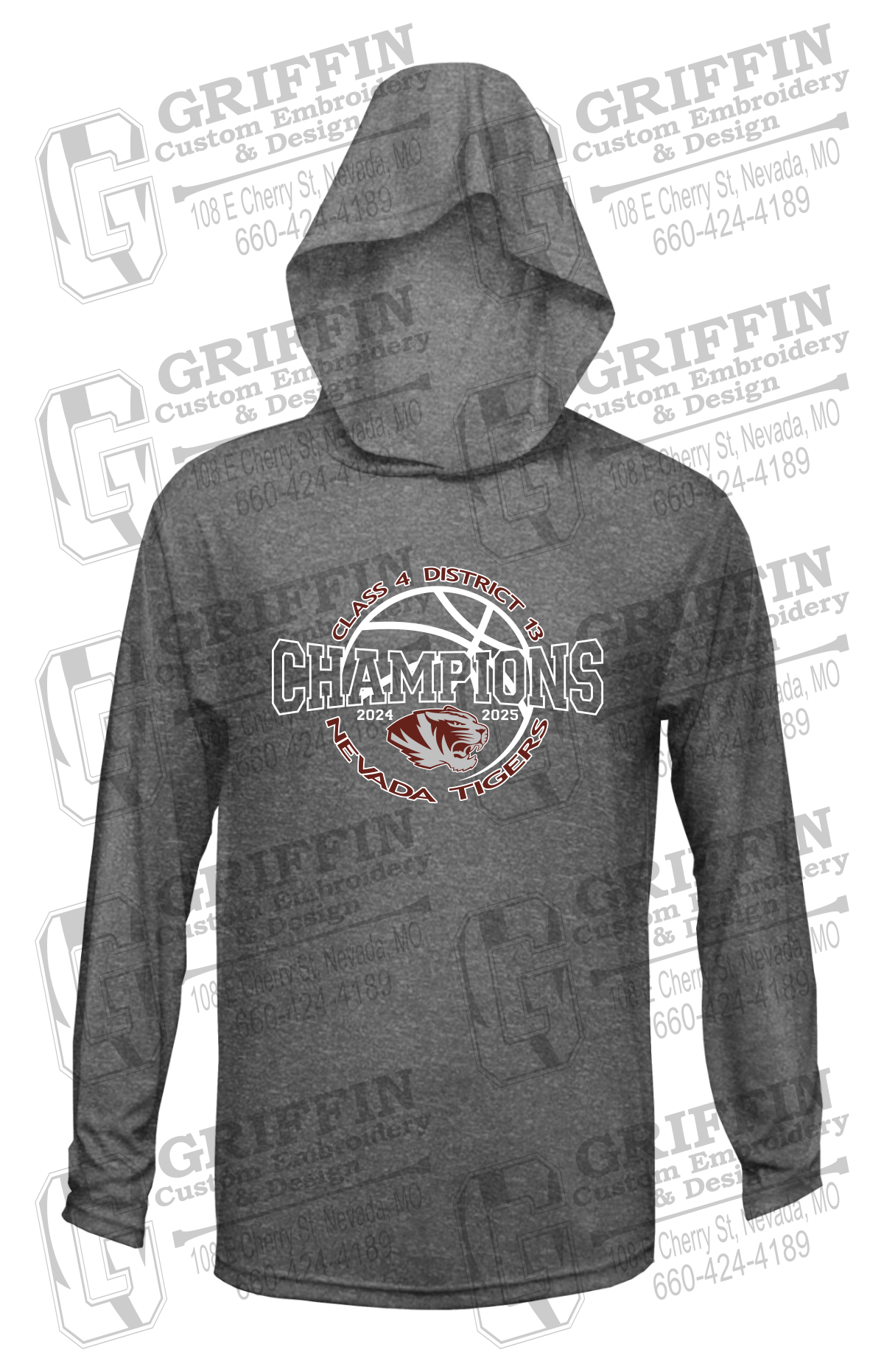 Dry-Fit T-Shirt Hoodie - 2025 District Champs Boys Basketball - Nevada Tigers 24-V