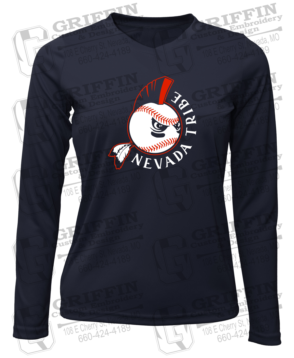 Womens Long Sleeve V-Neck Dry-Fit T-Shirt - Tribe Baseball 25-A