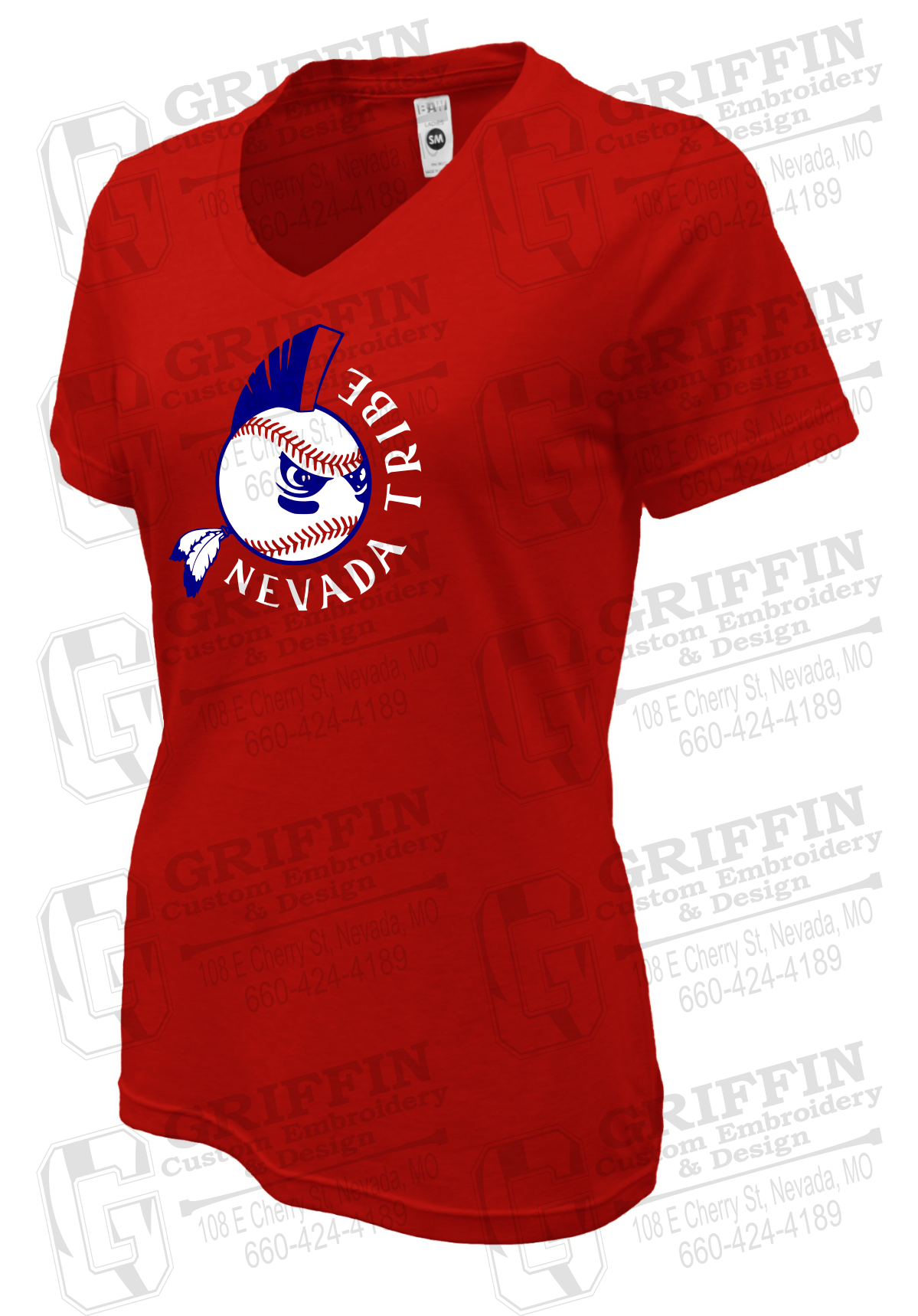 Womens V-Neck Soft-Tek T-Shirt - Tribe Baseball 25-A