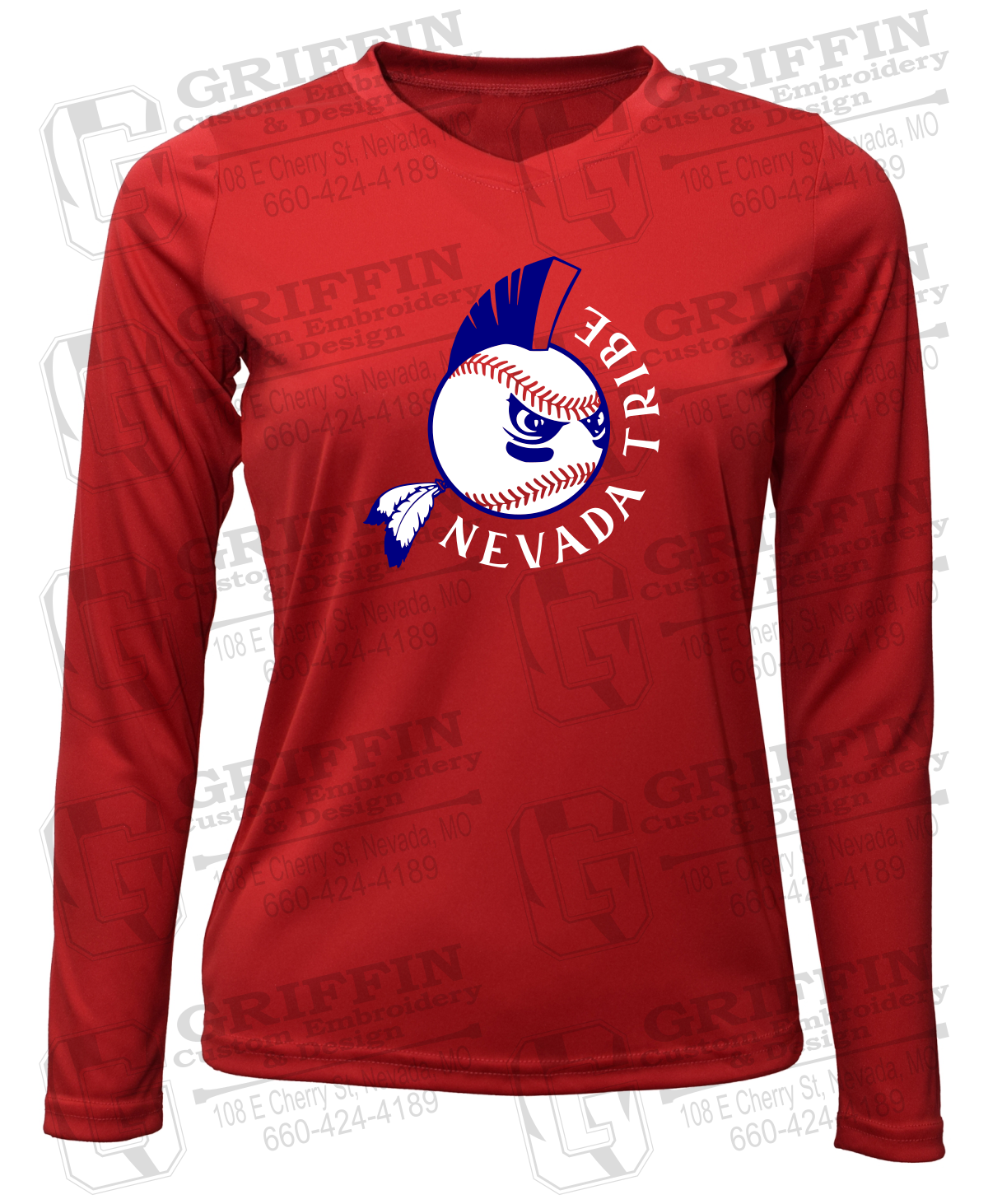 Womens Long Sleeve V-Neck Dry-Fit T-Shirt - Tribe Baseball 25-A