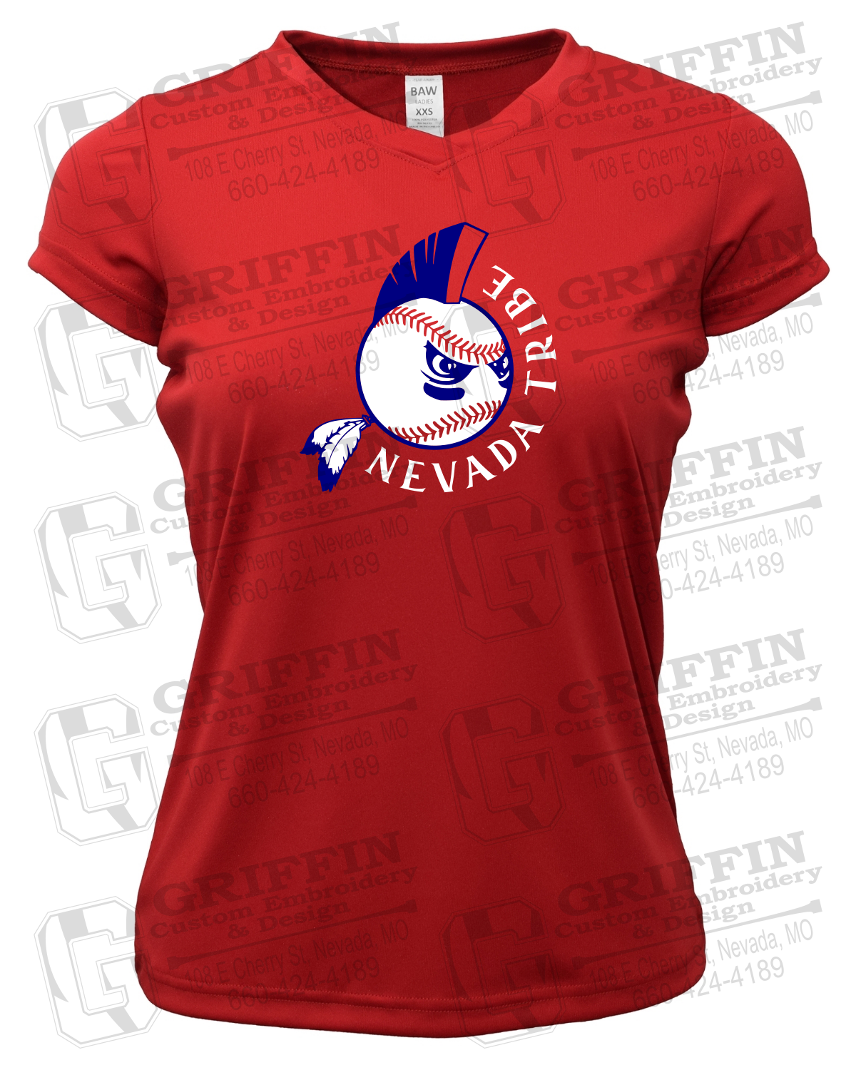 Womens Short Sleeve V-Neck Dry-Fit T-Shirt - Tribe Baseball 25-A