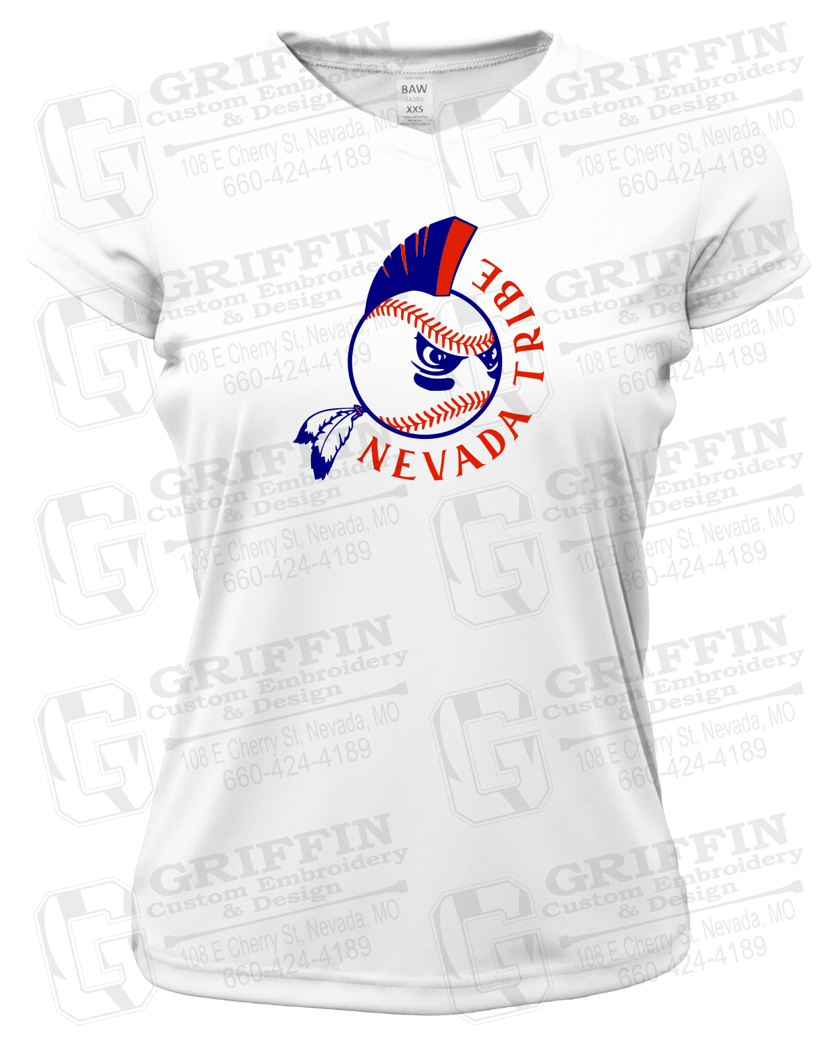 Womens Short Sleeve V-Neck Dry-Fit T-Shirt - Tribe Baseball 25-A