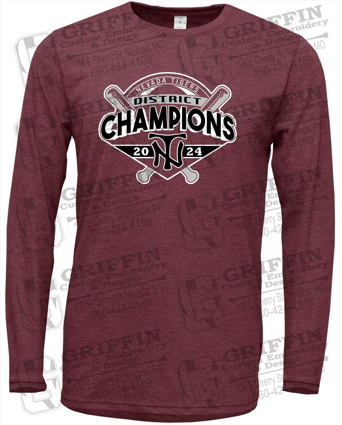 Soft-Tek Long Sleeve T-Shirt - Baseball District Champs 2024 - Nevada Tigers 25-C