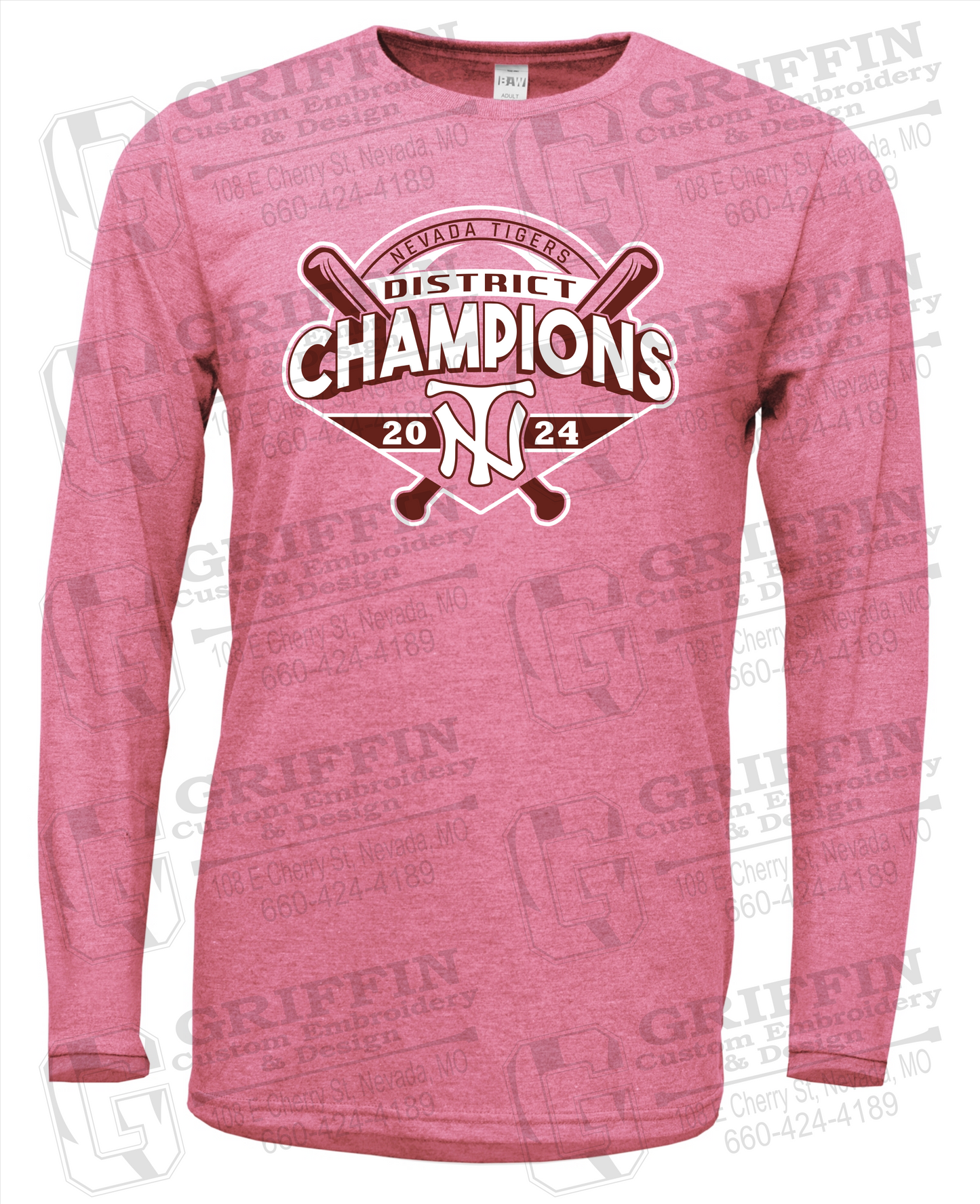 Soft-Tek Long Sleeve T-Shirt - Baseball District Champs 2024 - Nevada Tigers 25-C
