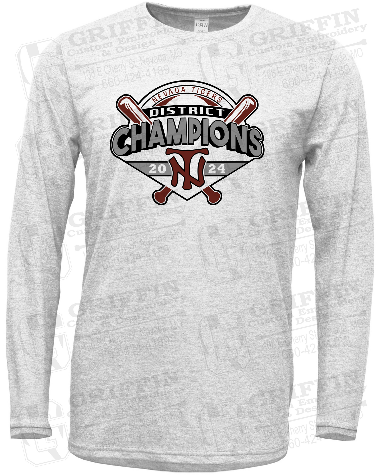Soft-Tek Long Sleeve T-Shirt - Baseball District Champs 2024 - Nevada Tigers 25-C