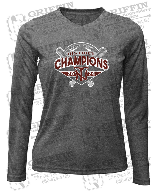 Womens Dry-Fit V-Neck Long Sleeve T-Shirt - Baseball District Champs 2024 - Nevada Tigers 25-C