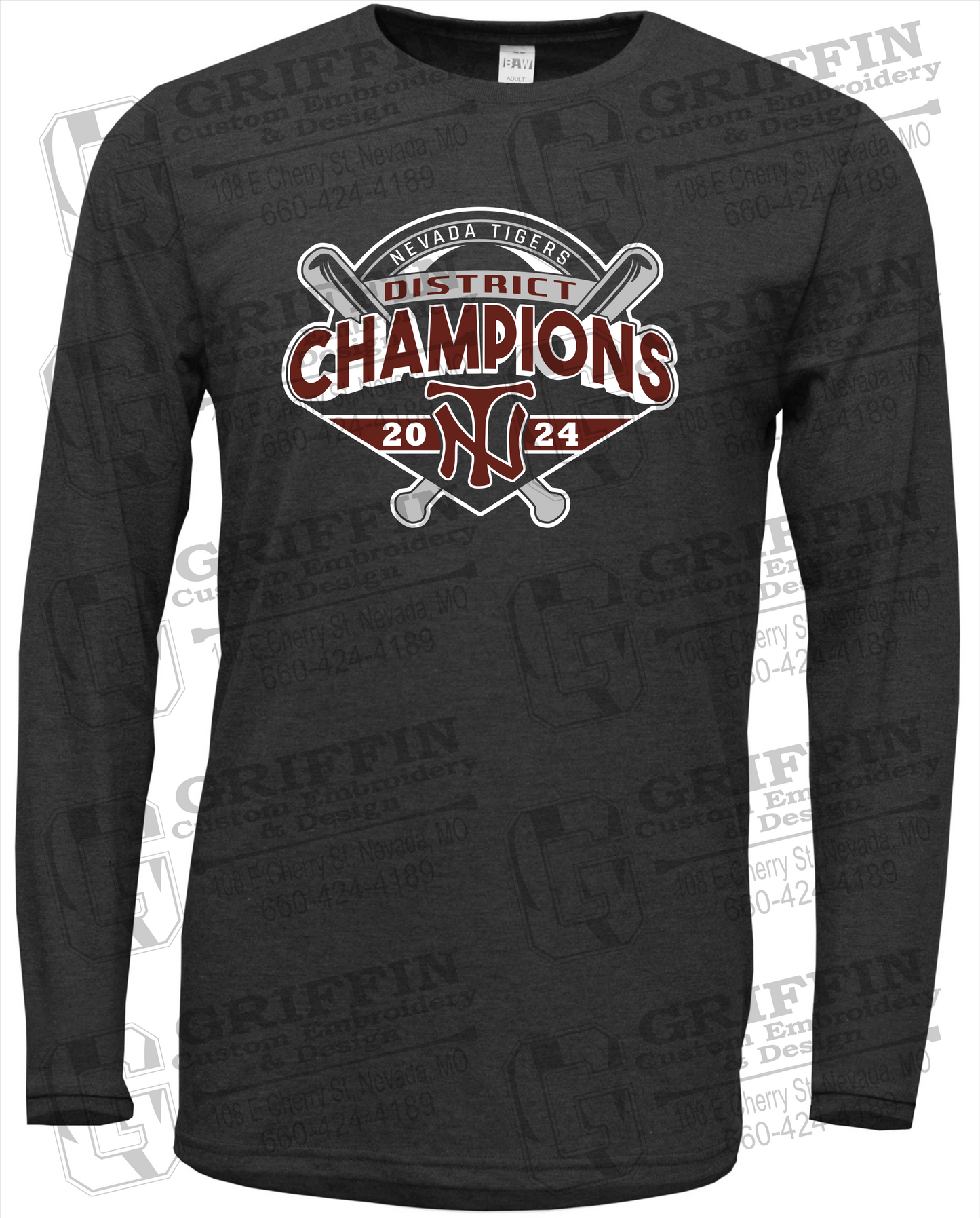 Soft-Tek Long Sleeve T-Shirt - Baseball District Champs 2024 - Nevada Tigers 25-C